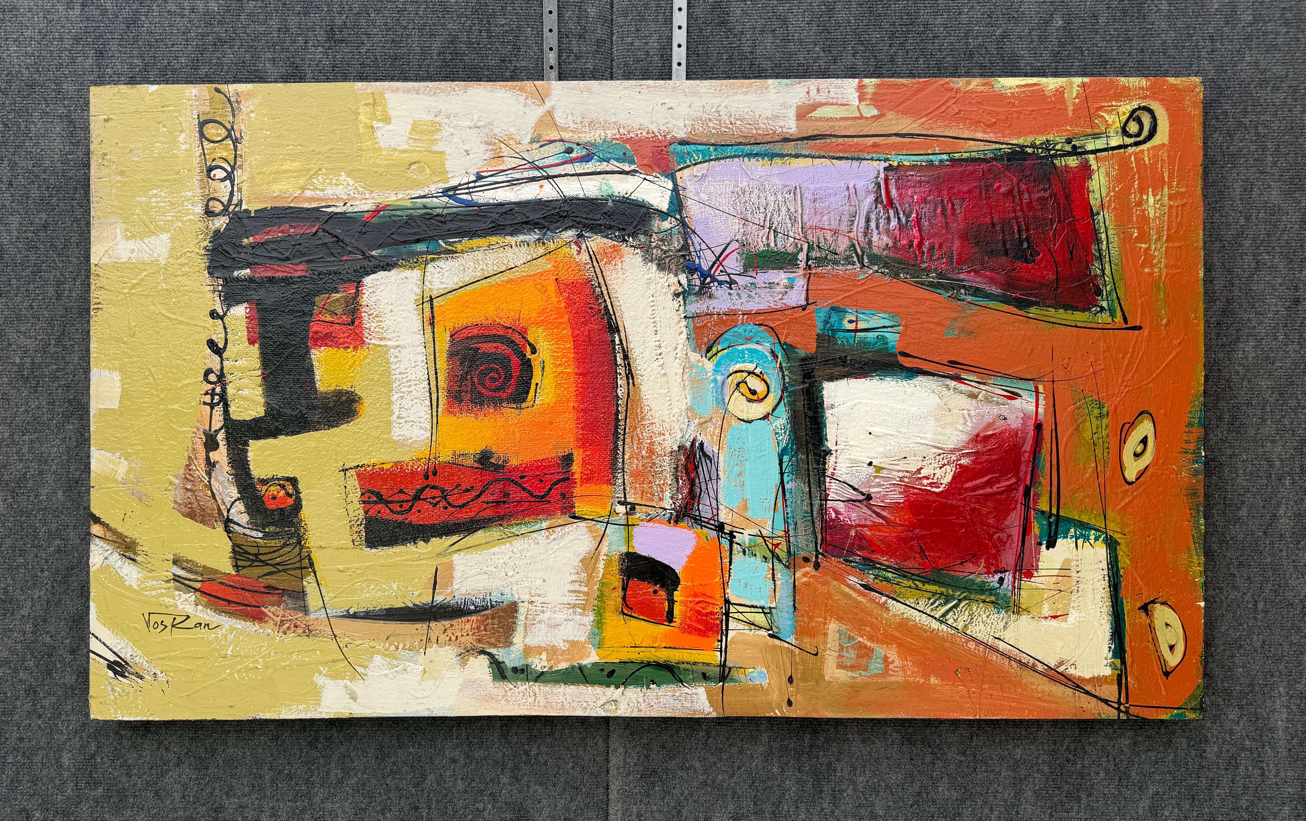 Movimento arancione, dipinto originale astratto, pronto da appendere - Abstract Painting Beige di Voskan Galstian
