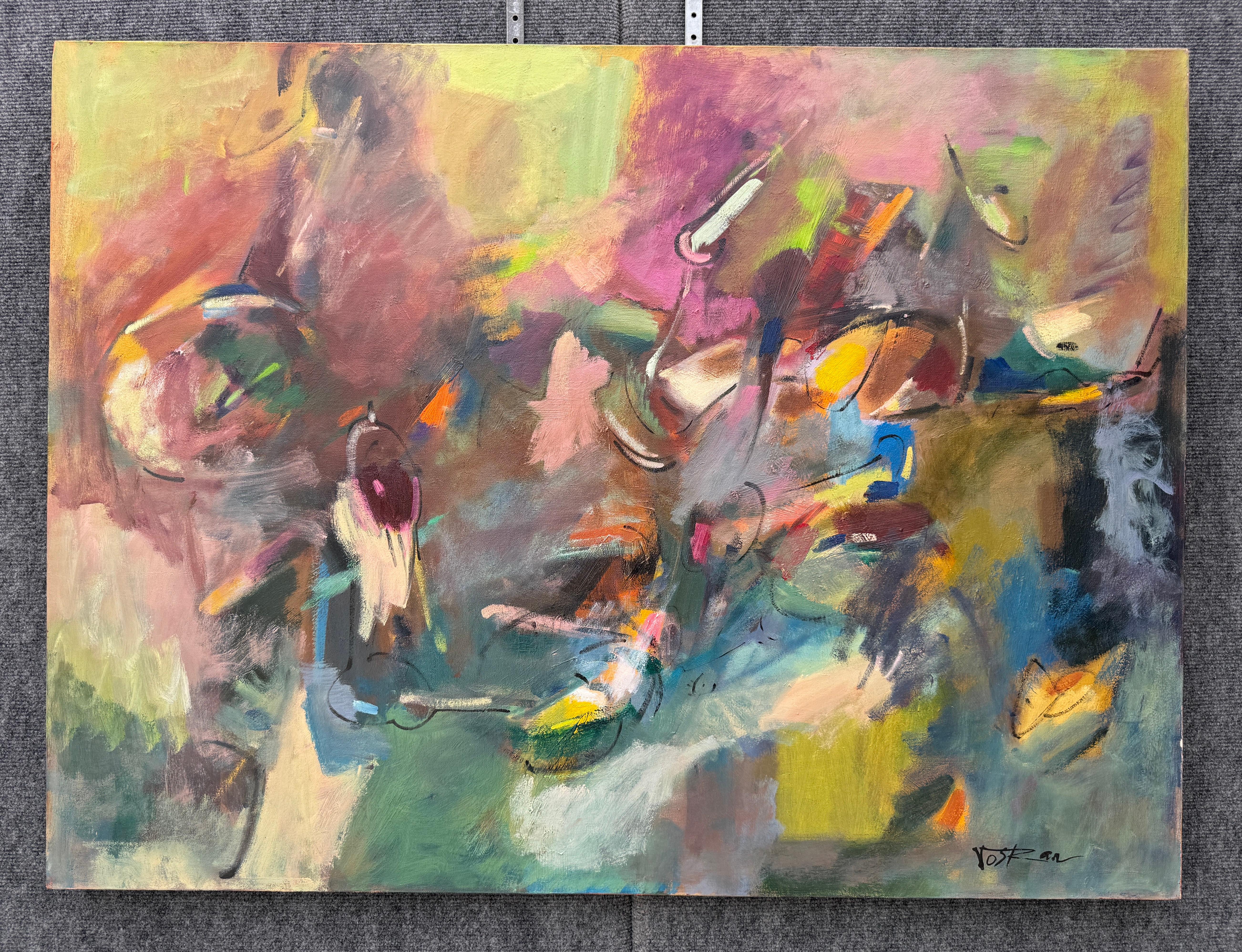 Over Flow 2, Pittura astratta contemporanea originale su tela, pronta da appendere - Painting di Voskan Galstian