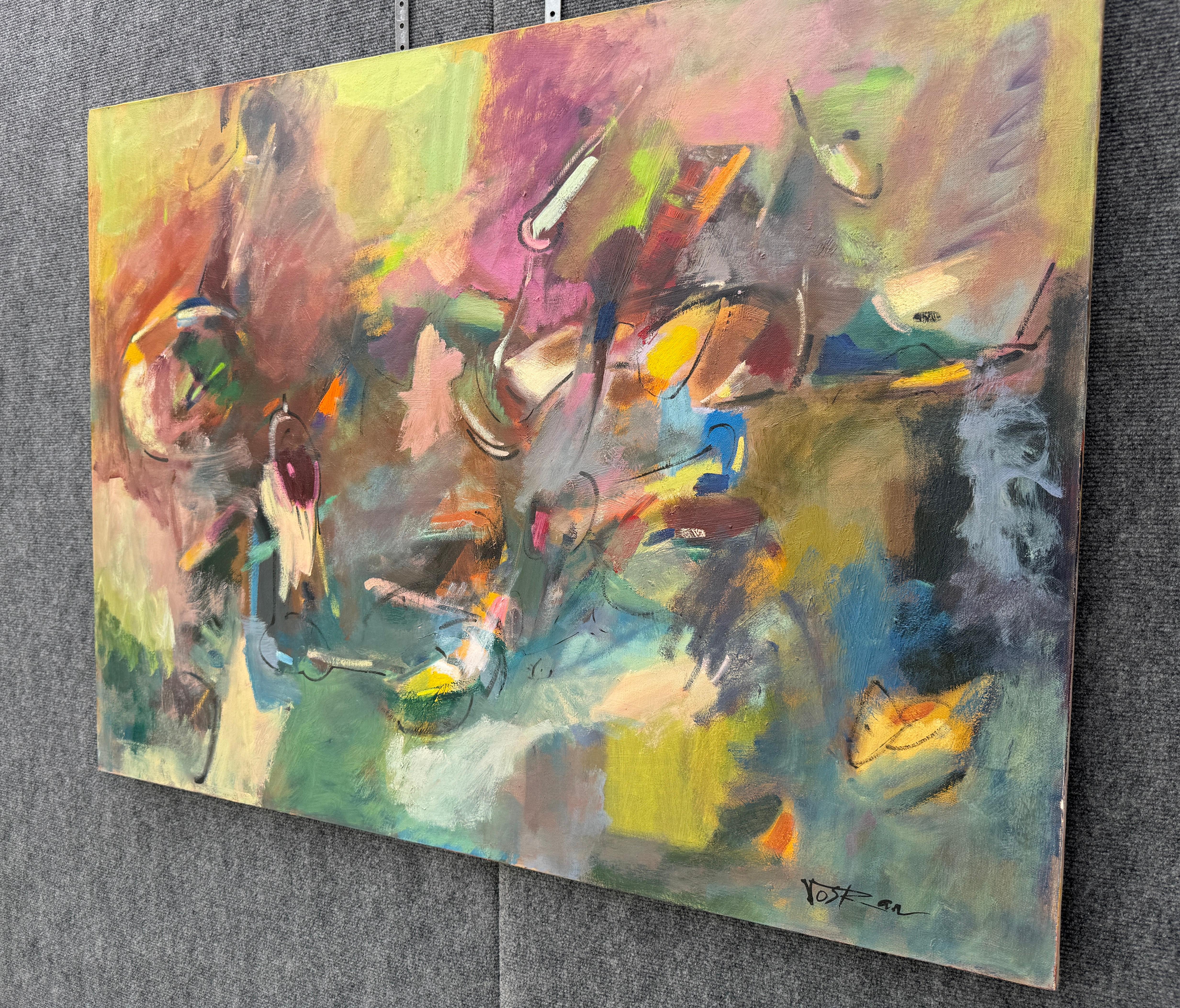 Over Flow 2, Pittura astratta contemporanea originale su tela, pronta da appendere - Abstract Painting Marrone di Voskan Galstian