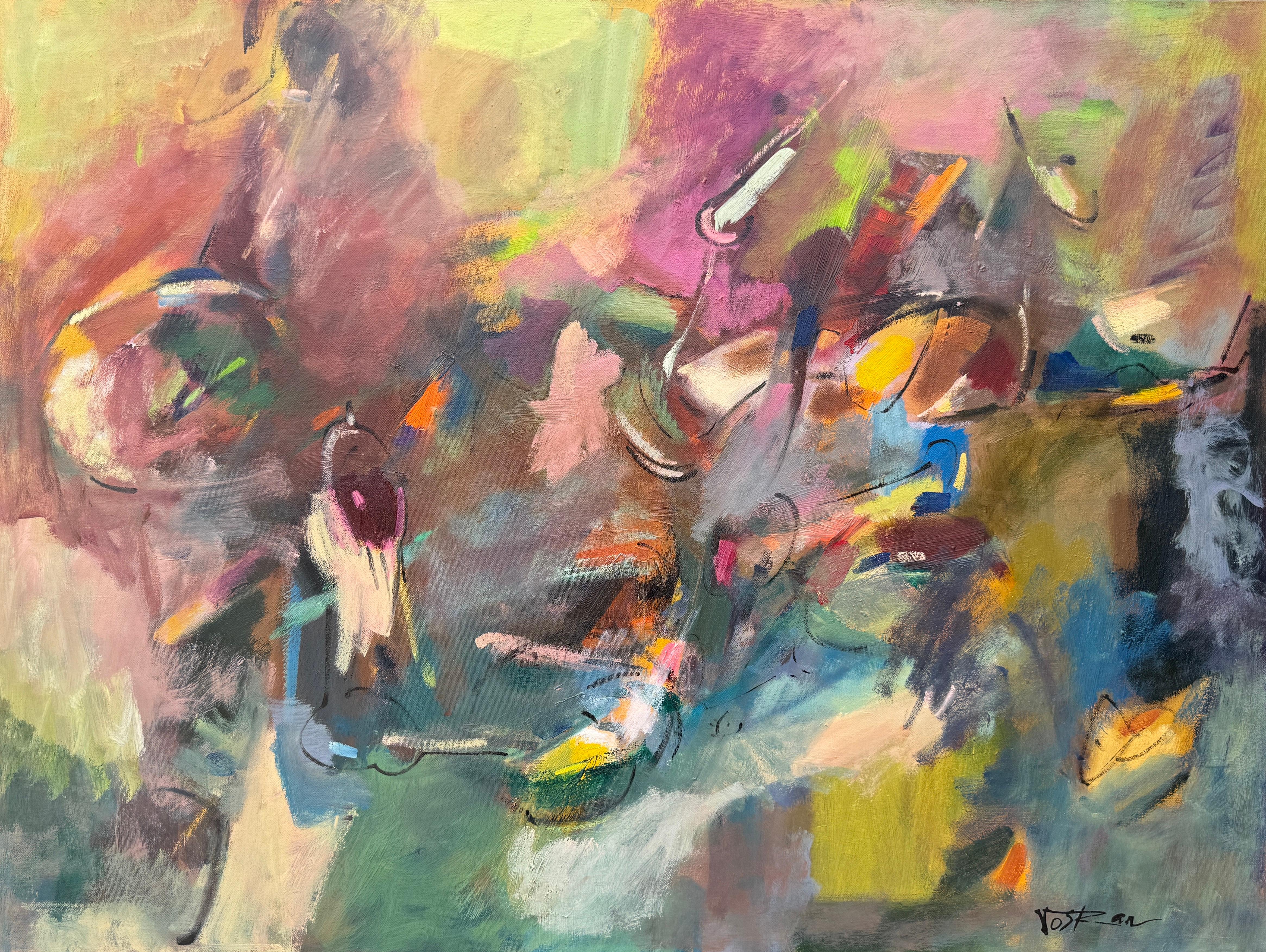 Abstract Painting di Voskan Galstian - Over Flow 2, Pittura astratta contemporanea originale su tela, pronta da appendere