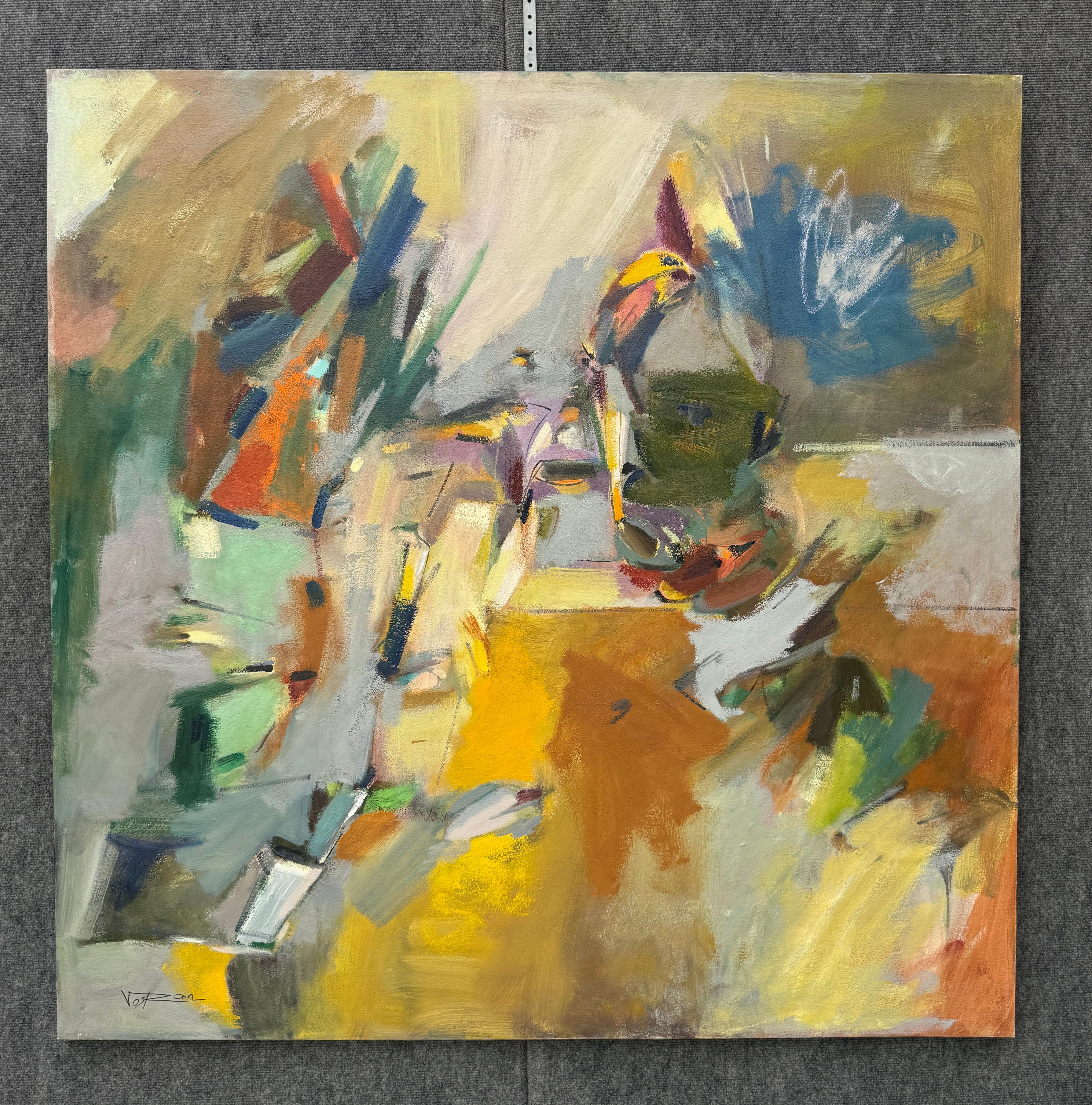 Sentiero della Trasformazione 3, Quadro originale astratto su tela, pronto da appendere - Abstract Painting Marrone di Voskan Galstian