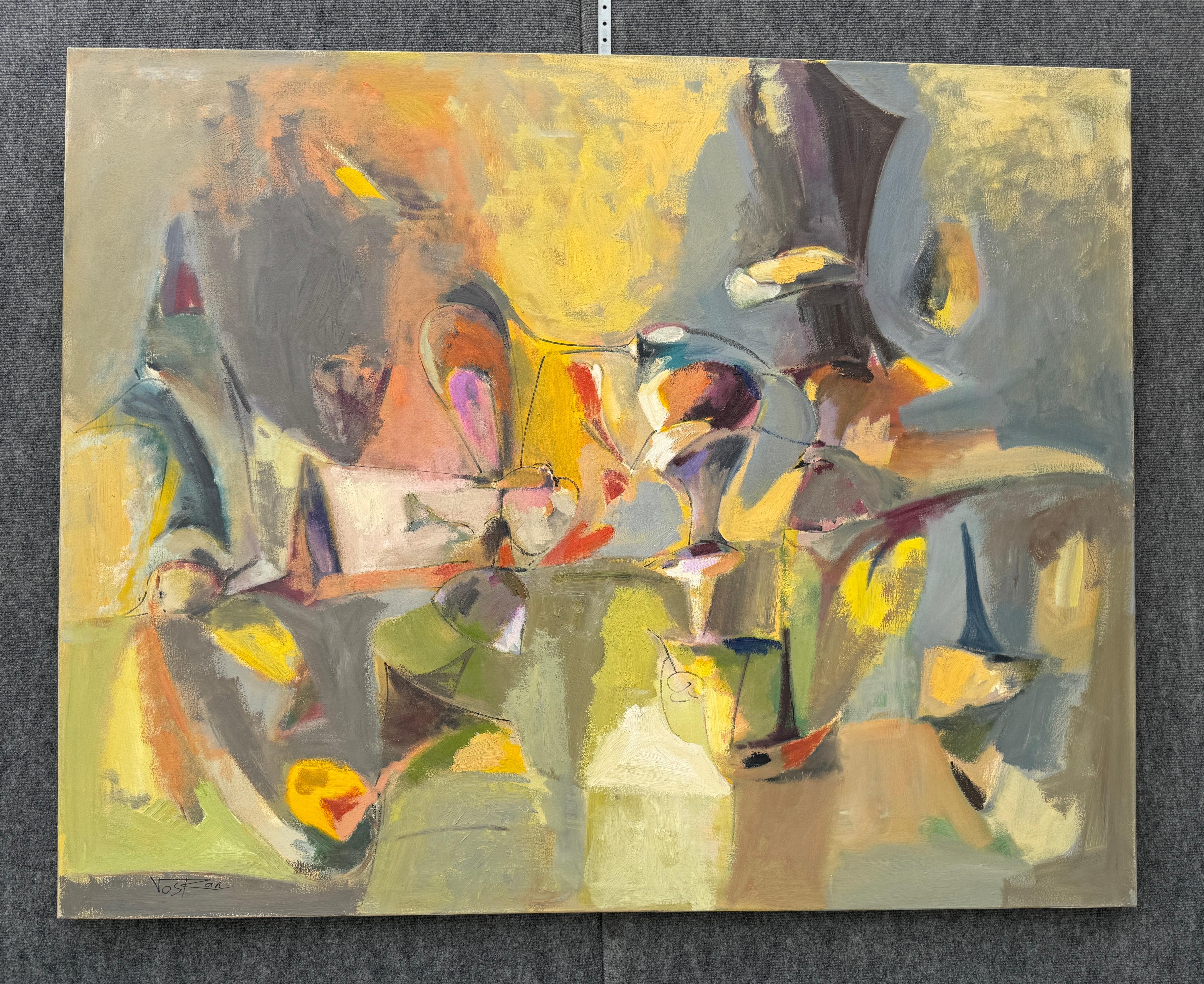 Sentiero della Trasformazione, Quadro originale astratto su tela, pronto da appendere - Abstract Painting Marrone di Voskan Galstian