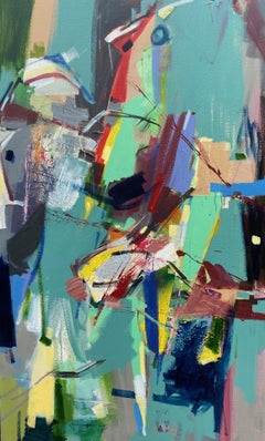 Fiesta en la piscina, Arte abstracto Pintura acrílica original, Lista para colgar