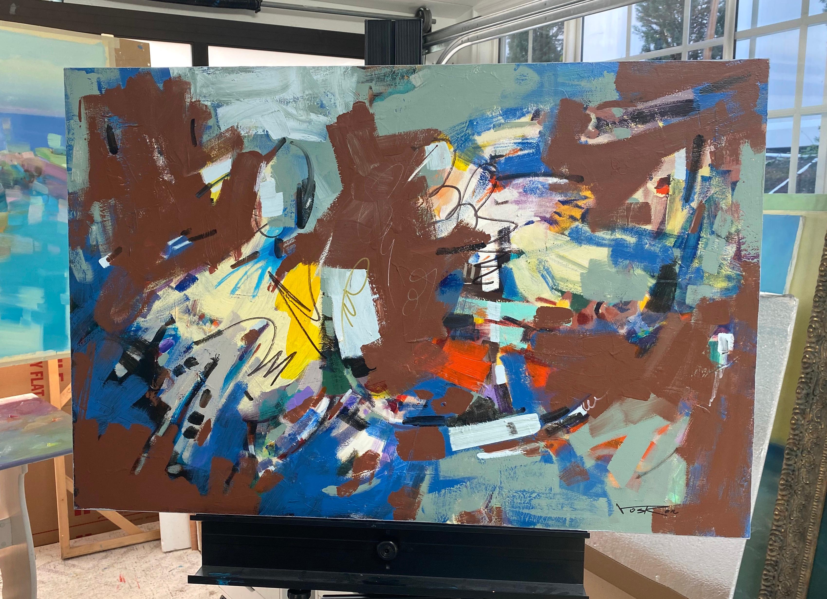 Progression 2, Arte moderna astratta, Pittura originale, pronta da appendere - Abstract Painting Grigio di Voskan Galstian