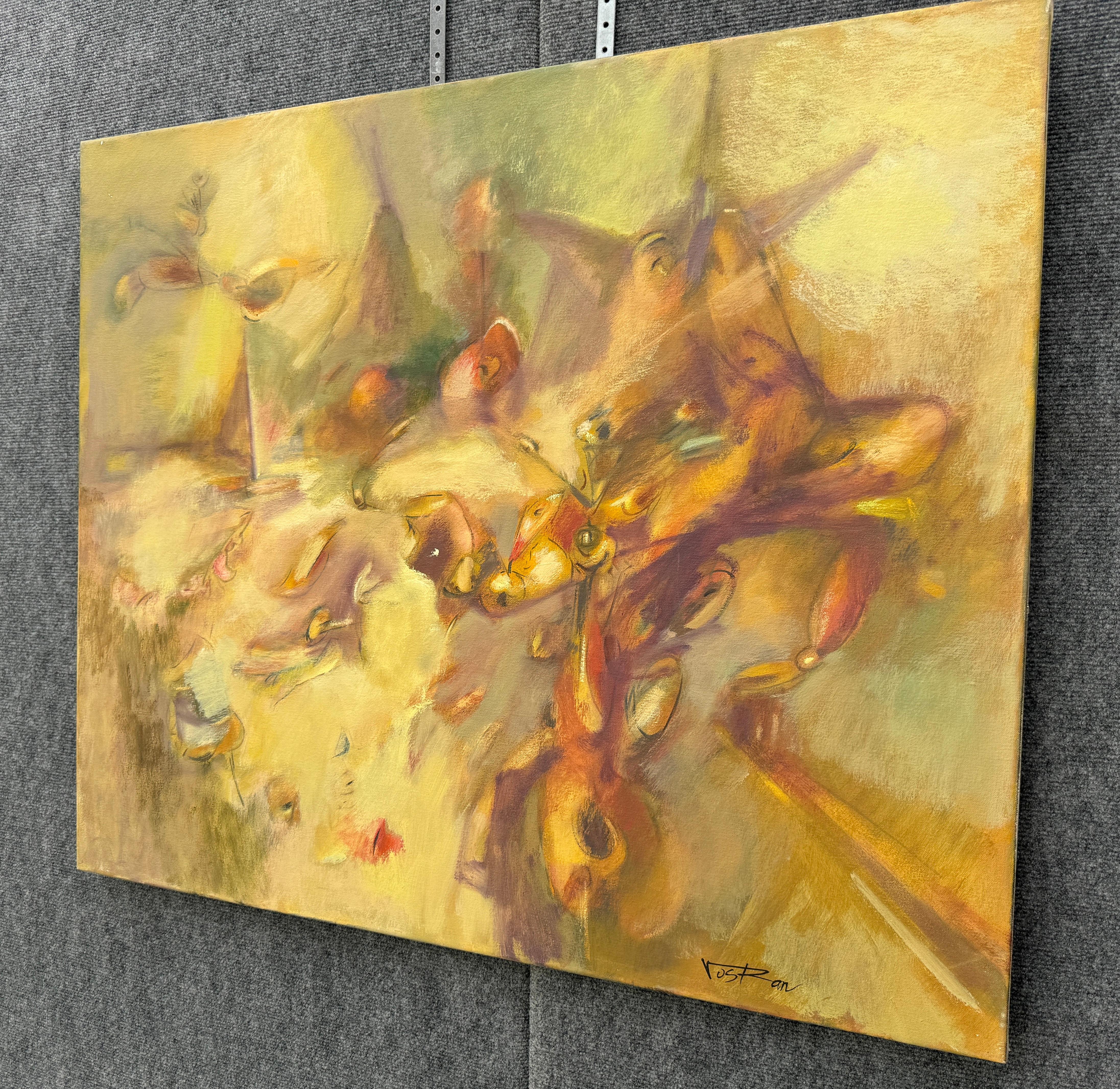 Quiet Beginning, Abstract, Modern Original Painting on Canvas, Ready to Hang - Brown Abstract Painting by Voskan Galstian