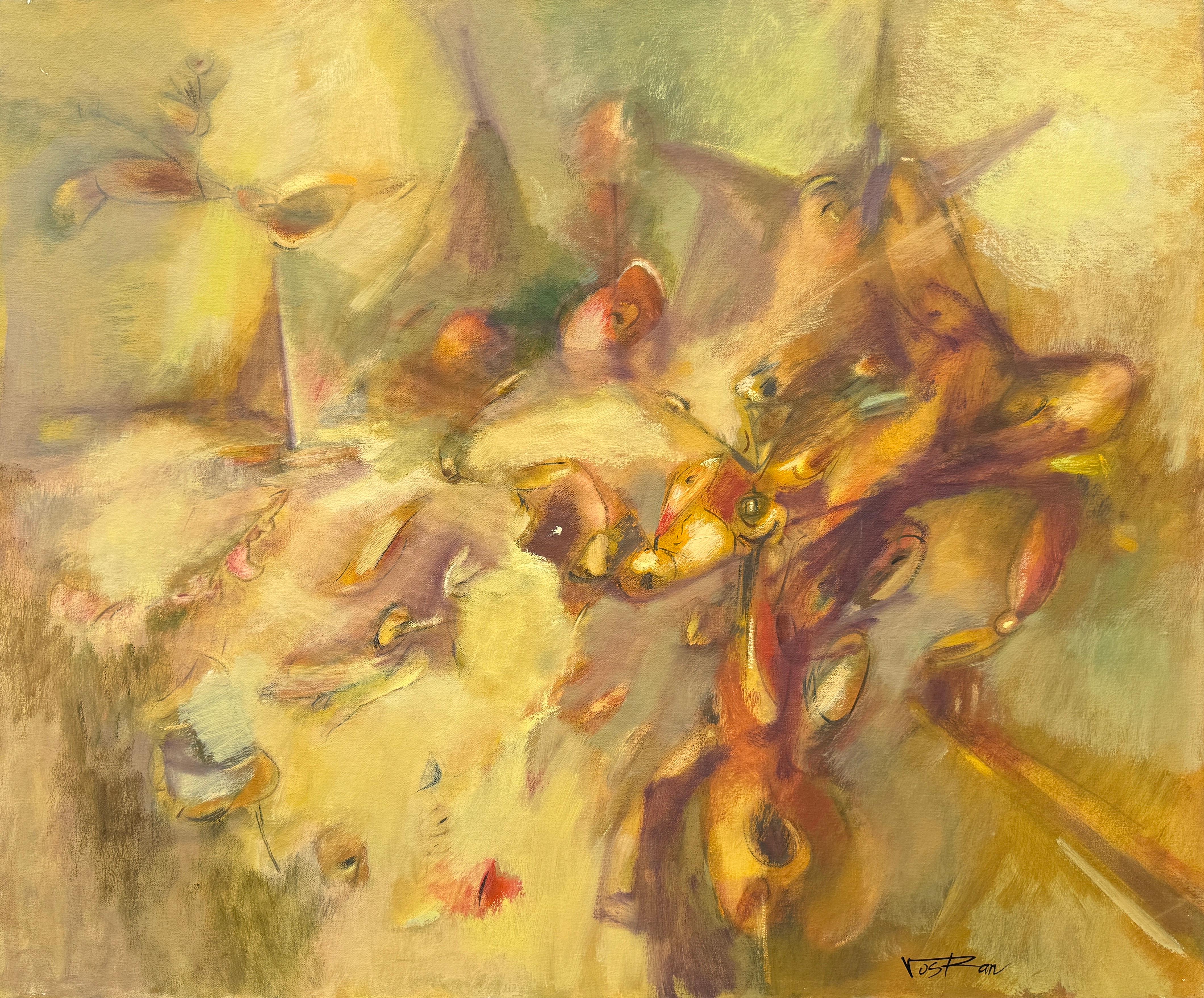Voskan Galstian Abstract Painting - Quiet Beginning, Abstract, Modern Original Painting on Canvas, Ready to Hang
