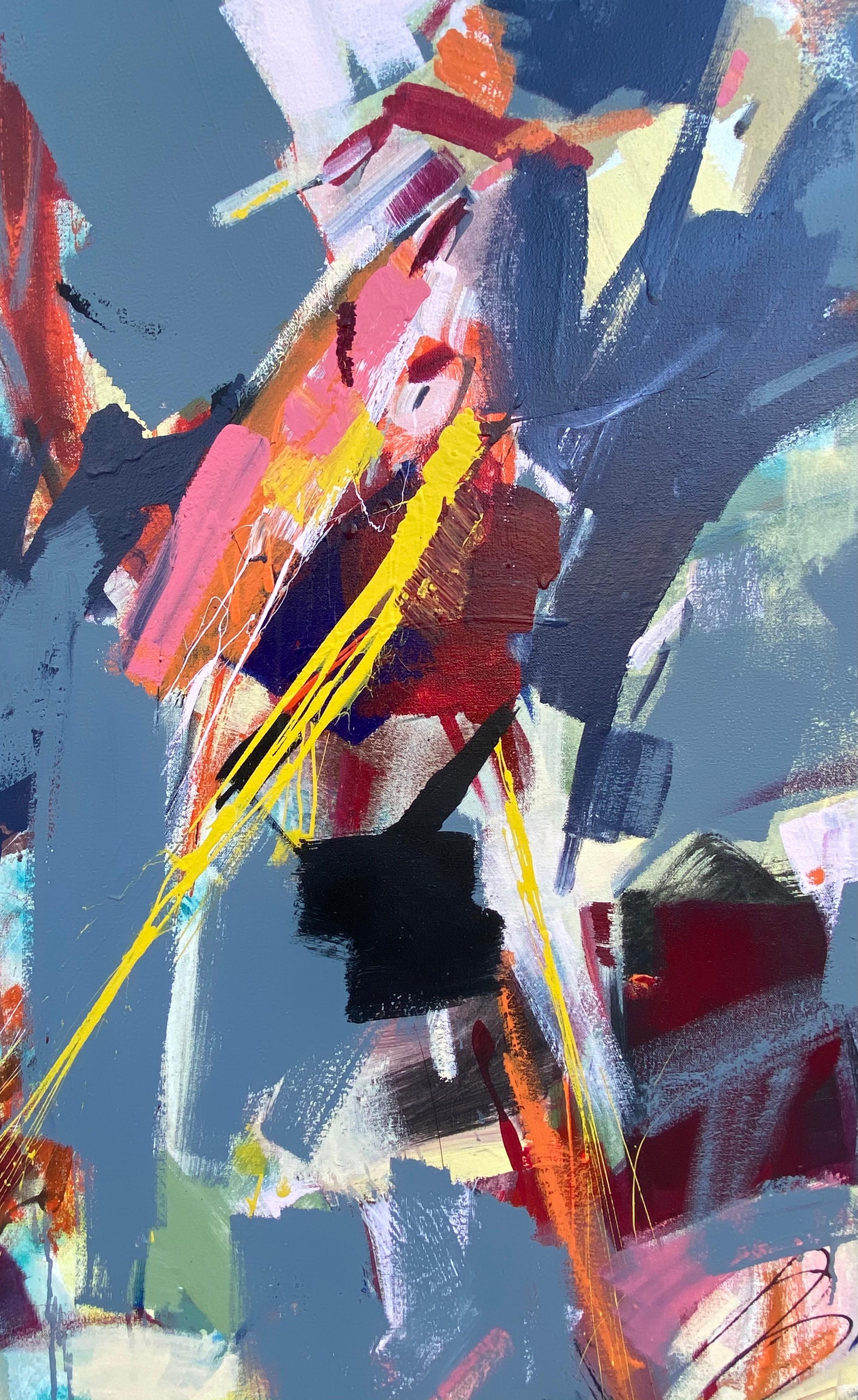 Rosso, grigio, giallo, pittura astratta - Abstract Painting Grigio di Voskan Galstian