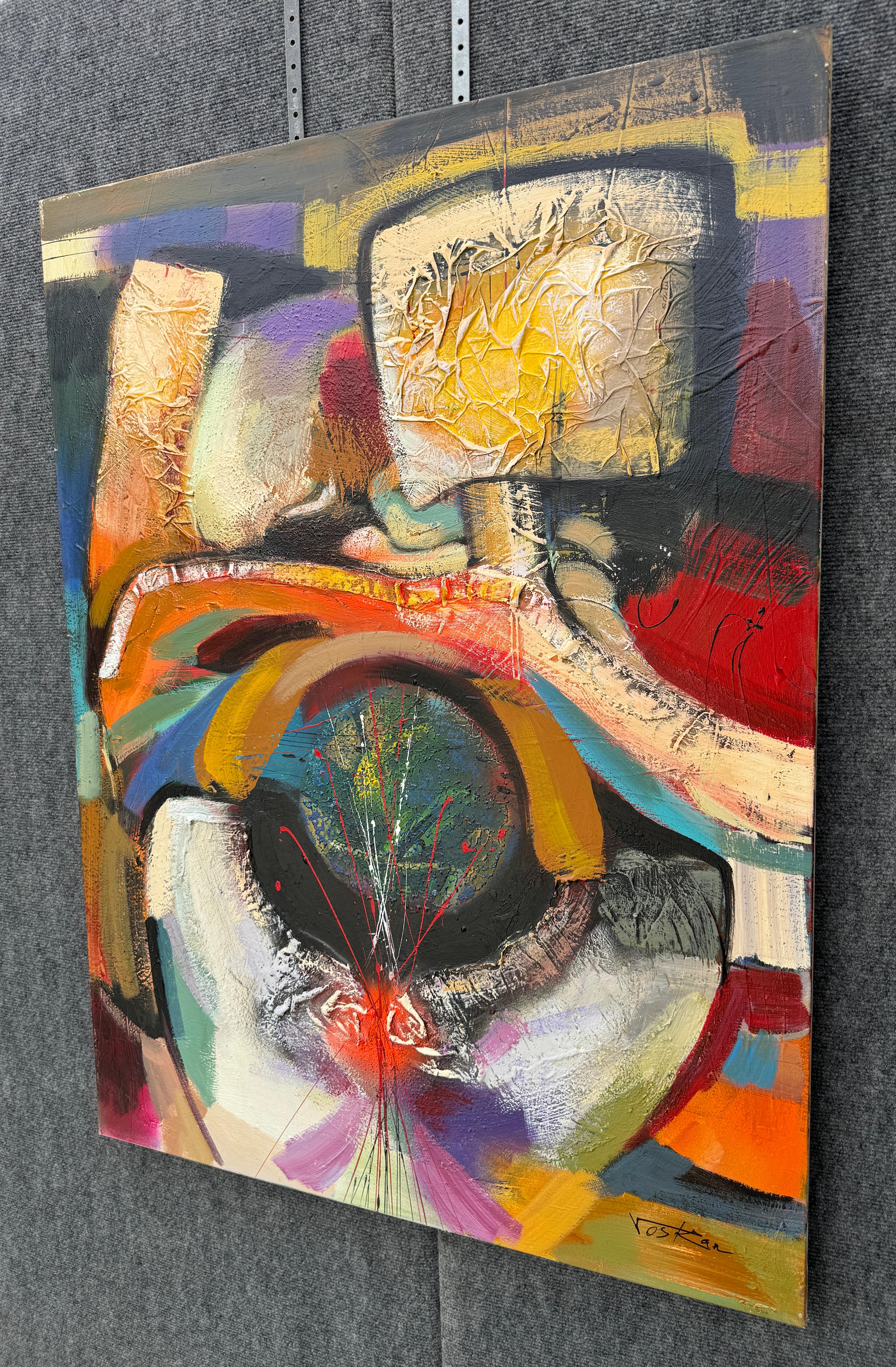 Ritorno a casa, Quadro astratto contemporaneo su tela, pronto da appendere - Abstract Painting Marrone di Voskan Galstian