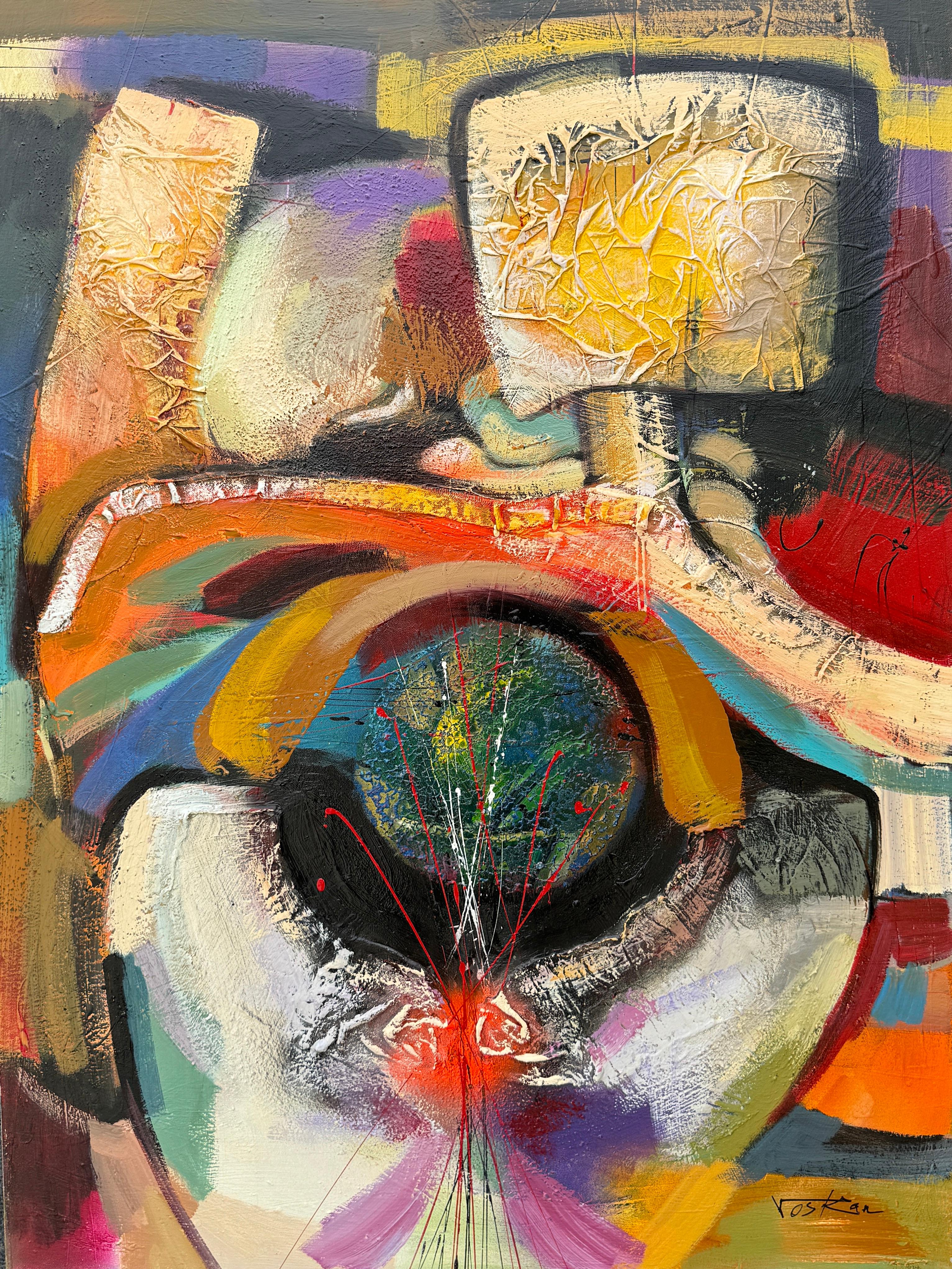 Abstract Painting di Voskan Galstian - Ritorno a casa, Quadro astratto contemporaneo su tela, pronto da appendere