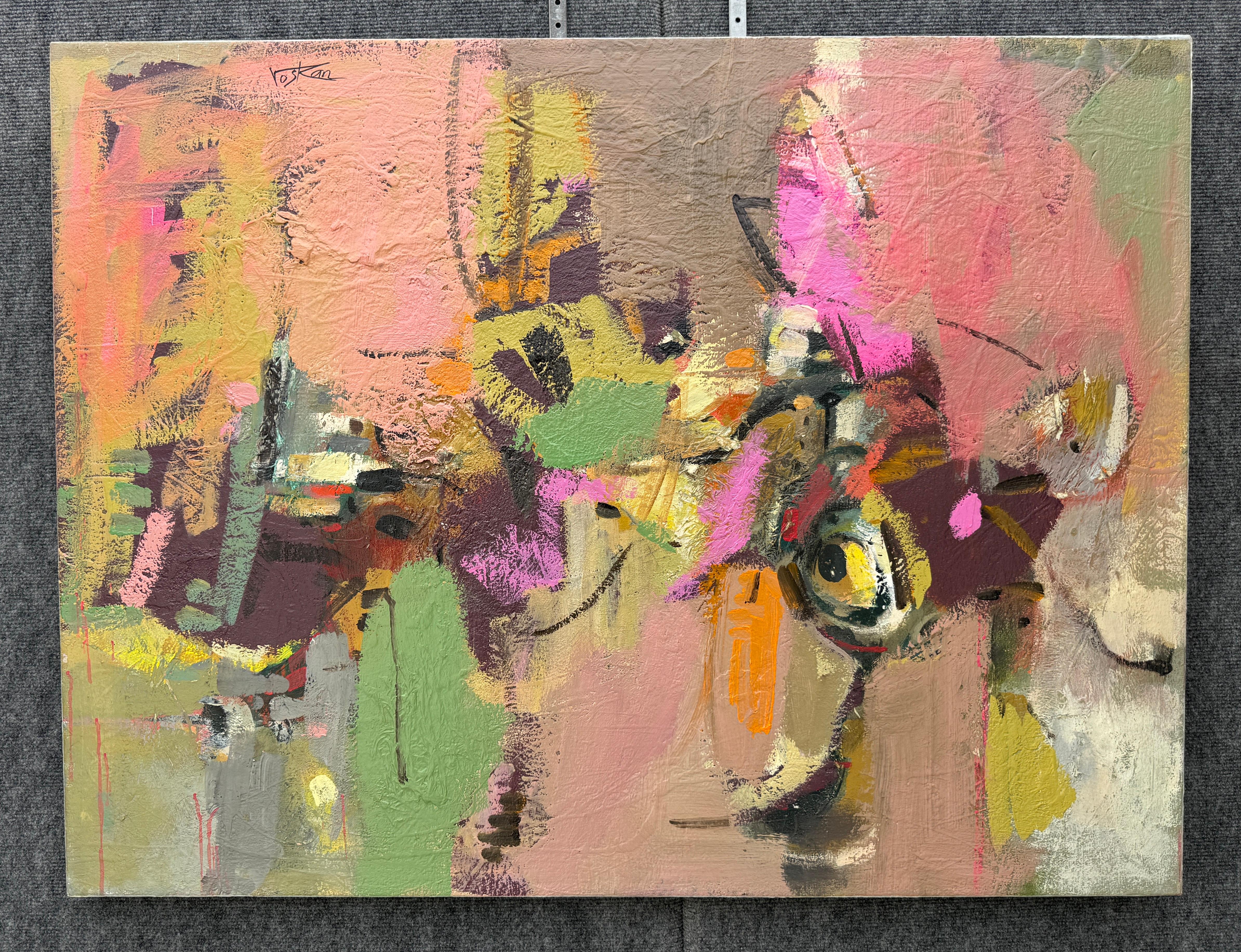 Reunion 2, Quadro astratto d'arte contemporanea su tela, pronto da appendere - Abstract Painting Marrone di Voskan Galstian