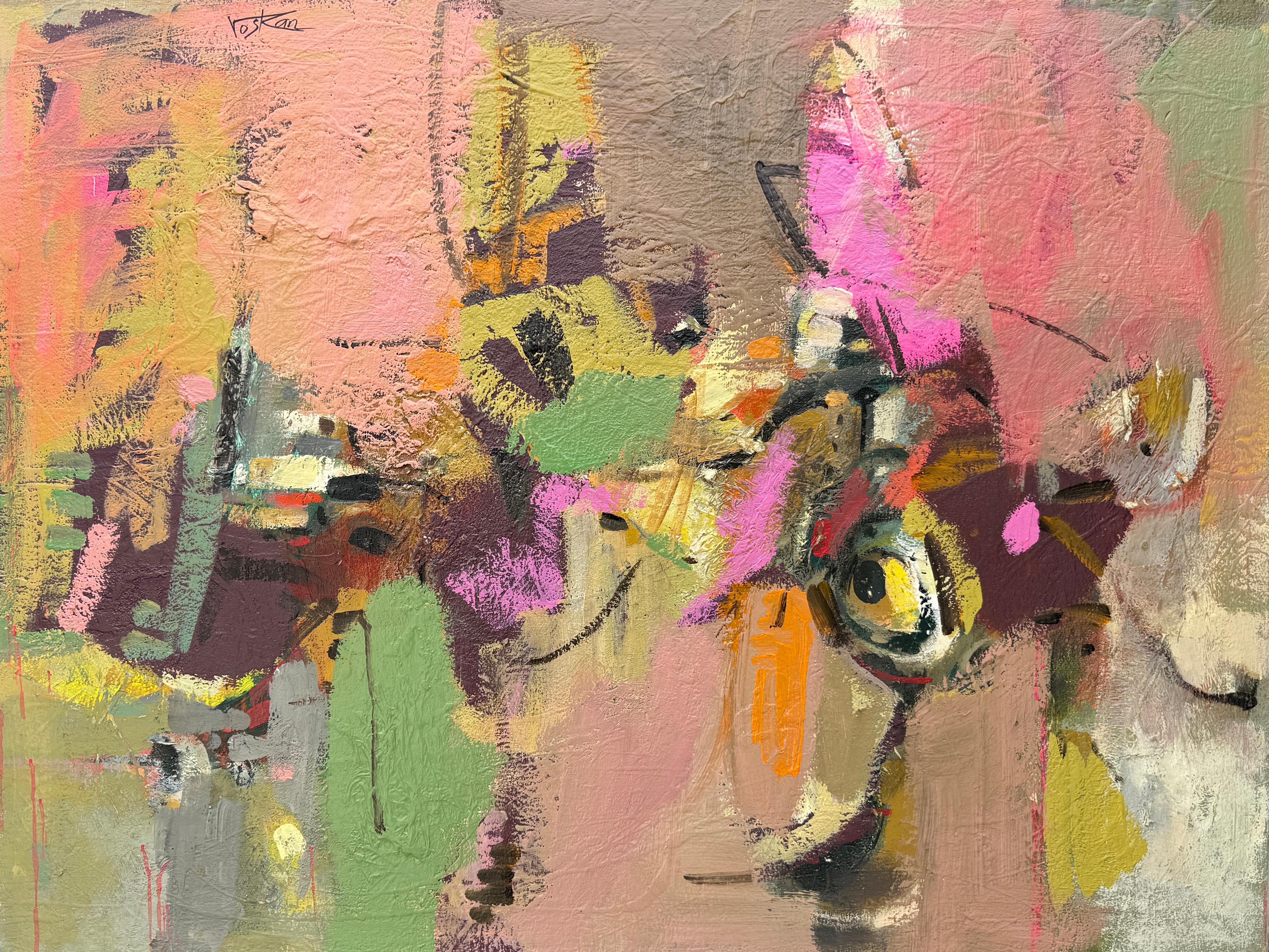 Abstract Painting di Voskan Galstian - Reunion 2, Quadro astratto d'arte contemporanea su tela, pronto da appendere