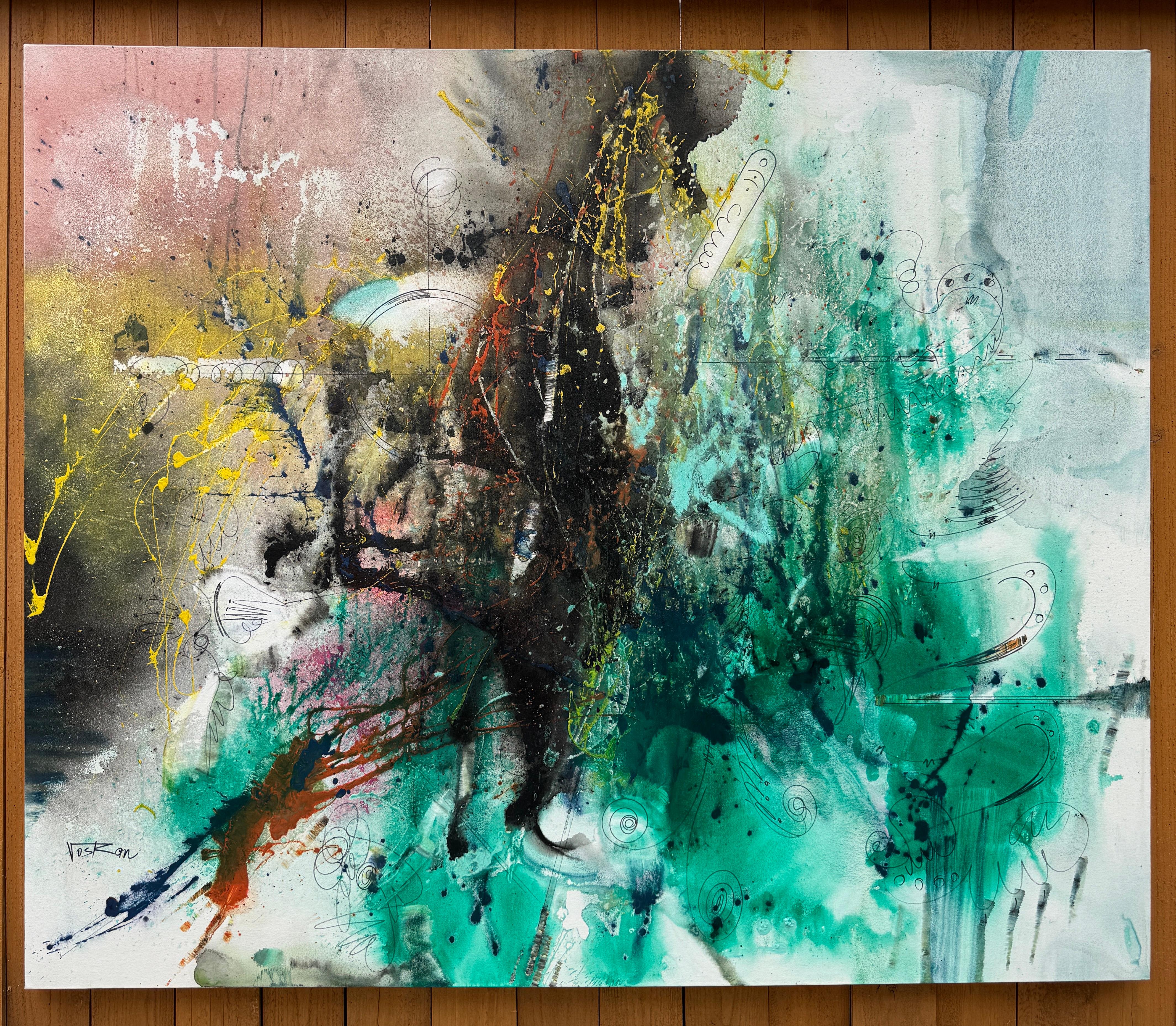 Ritmo del cielo 2, quadro originale d'arte astratta, pronto da appendere, di grandi dimensioni - Painting di Voskan Galstian