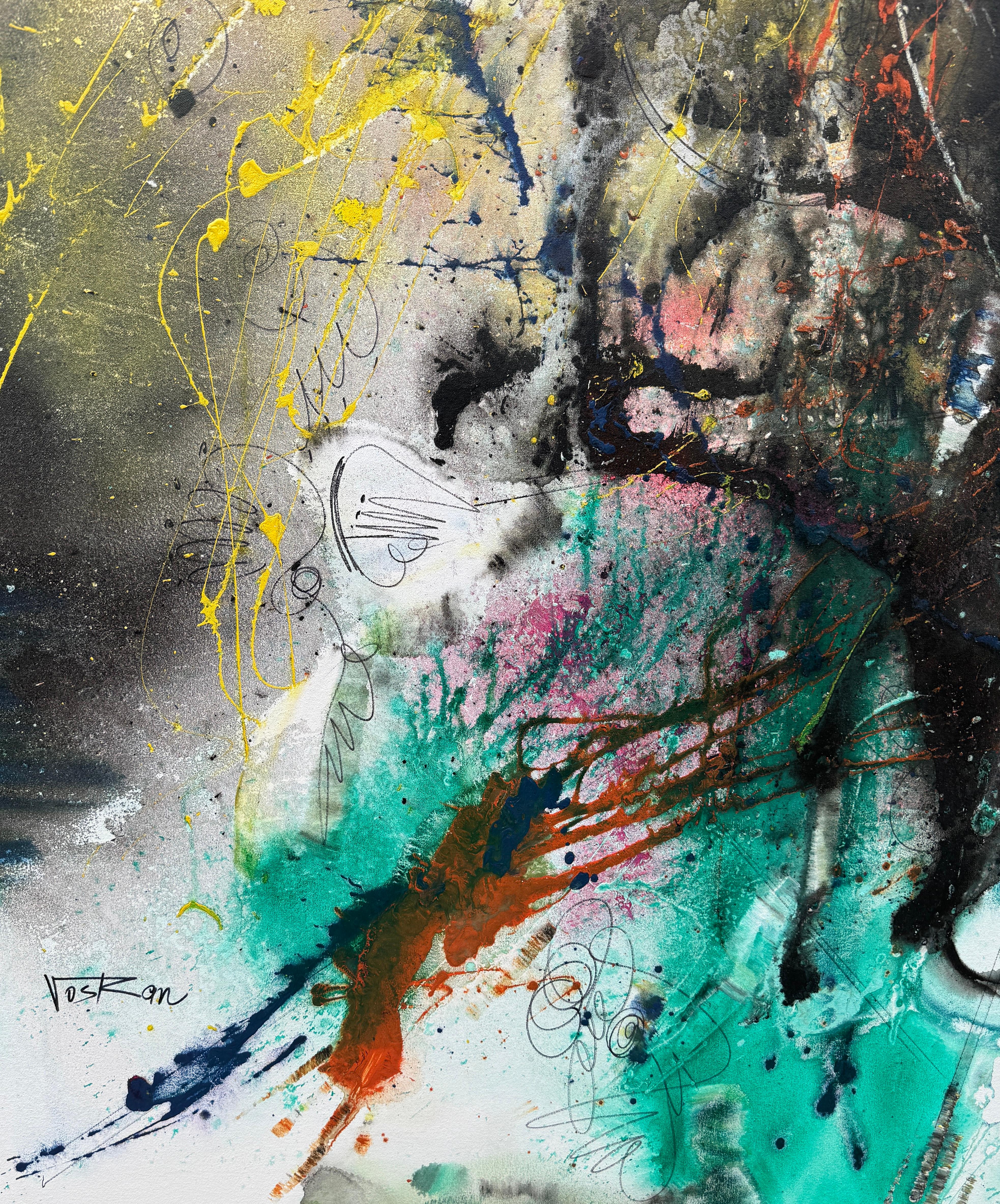 Ritmo del cielo 2, quadro originale d'arte astratta, pronto da appendere, di grandi dimensioni - Abstract Painting Grigio di Voskan Galstian