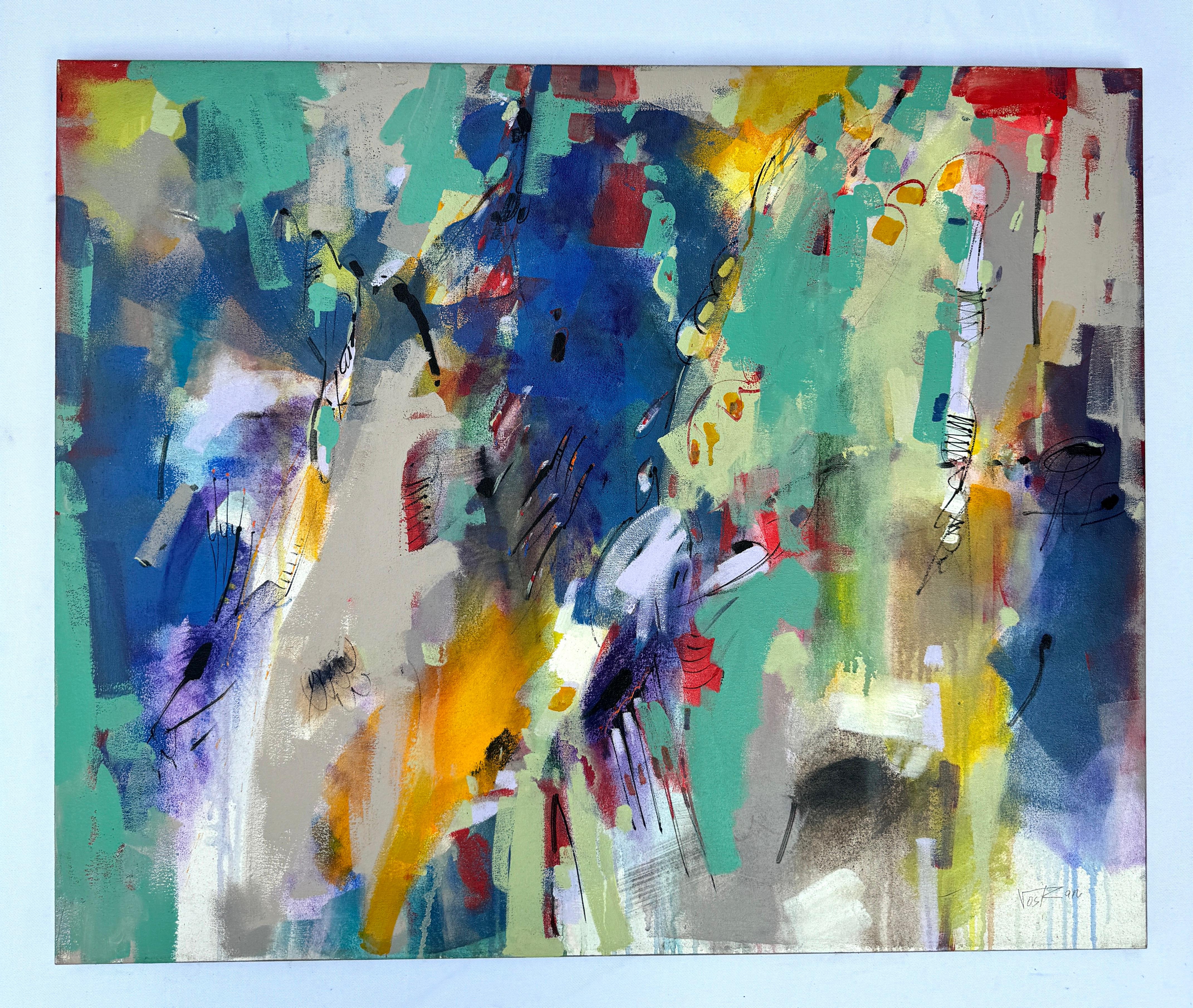 Simple Way, Abstract Original Painting, Ready to Hang - Gray Abstract Painting by Voskan Galstian