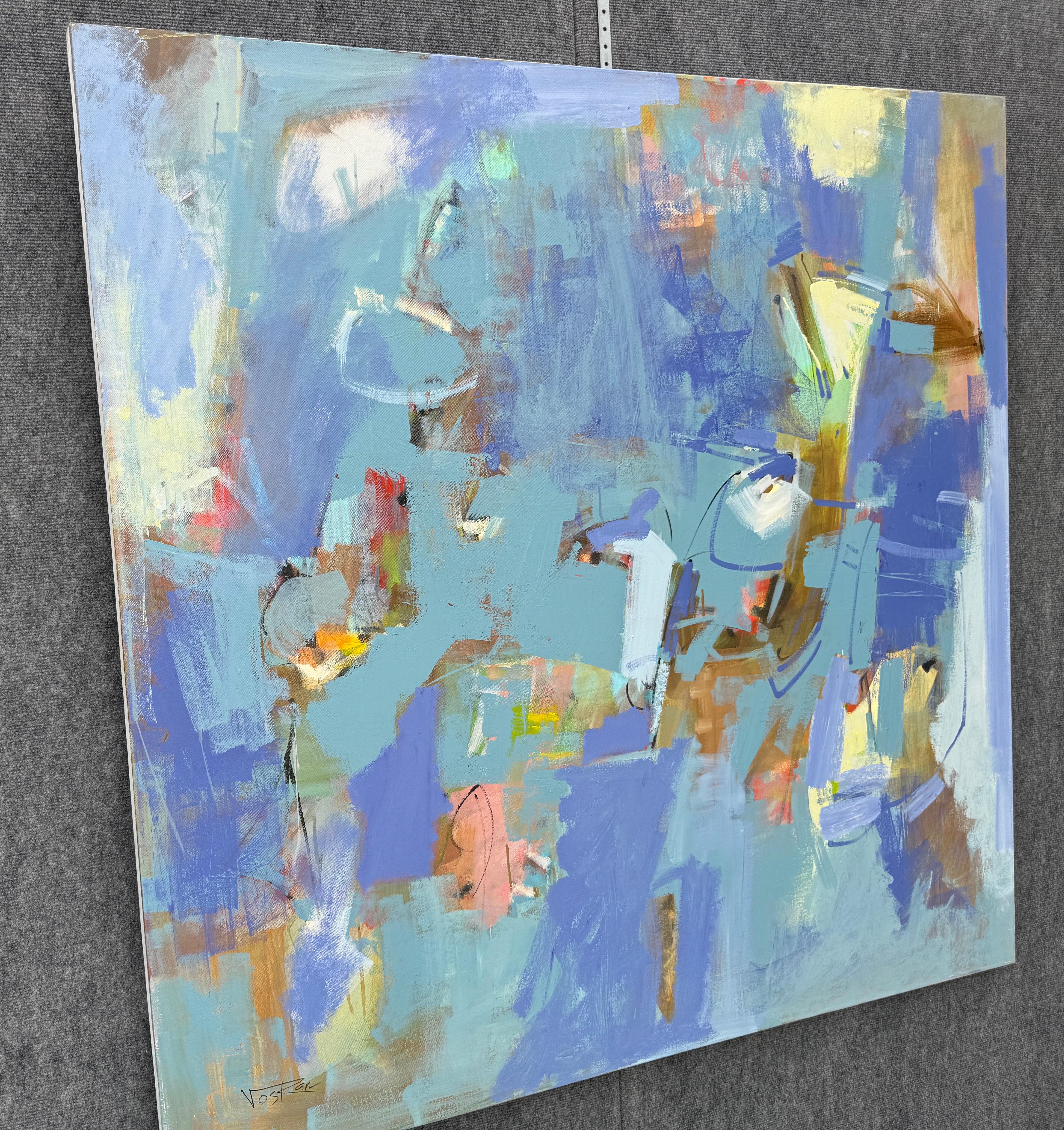 Sky Edge, Abstract Original Painting on Canvas, Ready to Hang - Blue Abstract Painting by Voskan Galstian