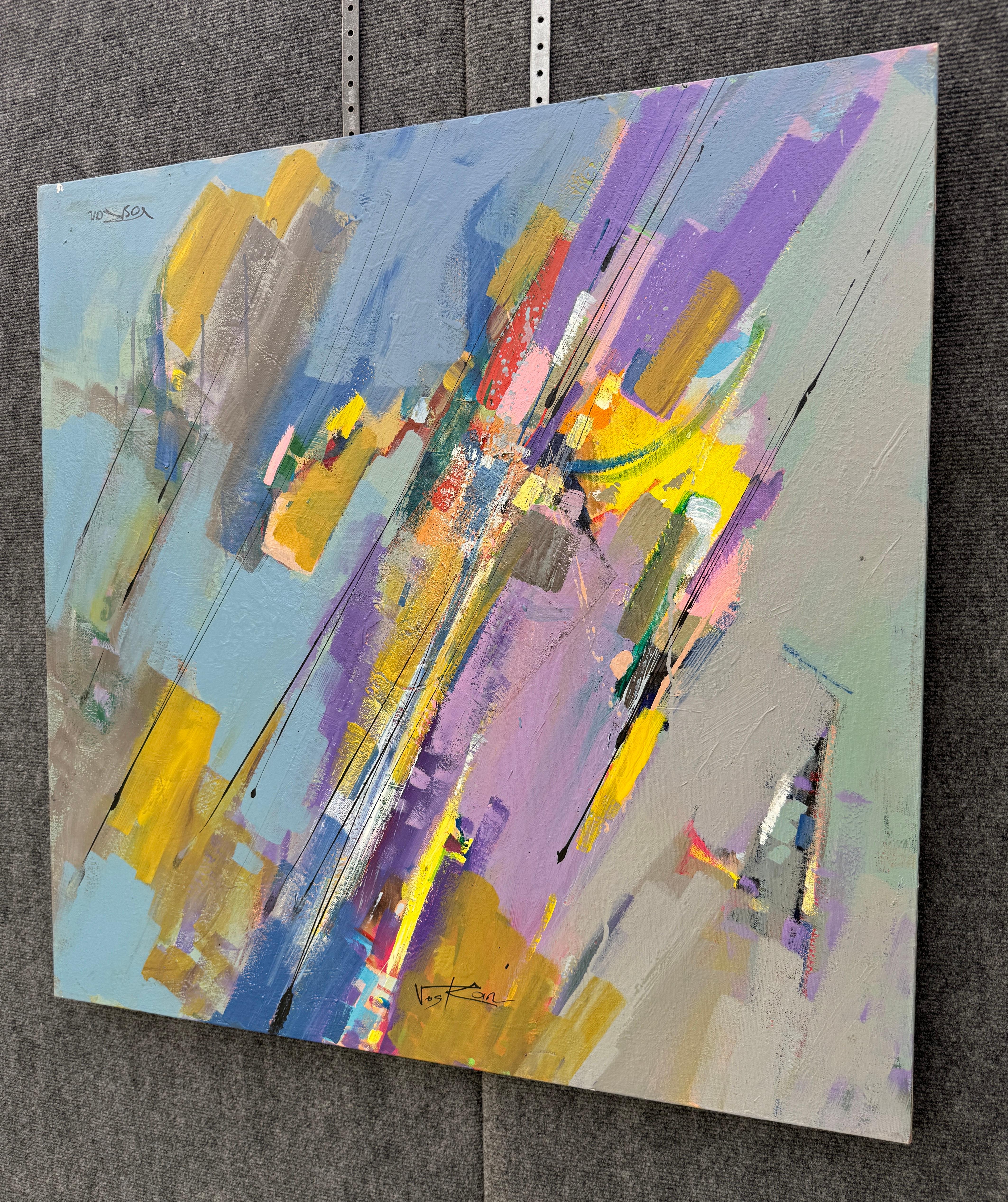 Cielo in movimento, Astratto, Pittura originale contemporanea su tela, pronta da appendere - Abstract Painting Grigio di Voskan Galstian