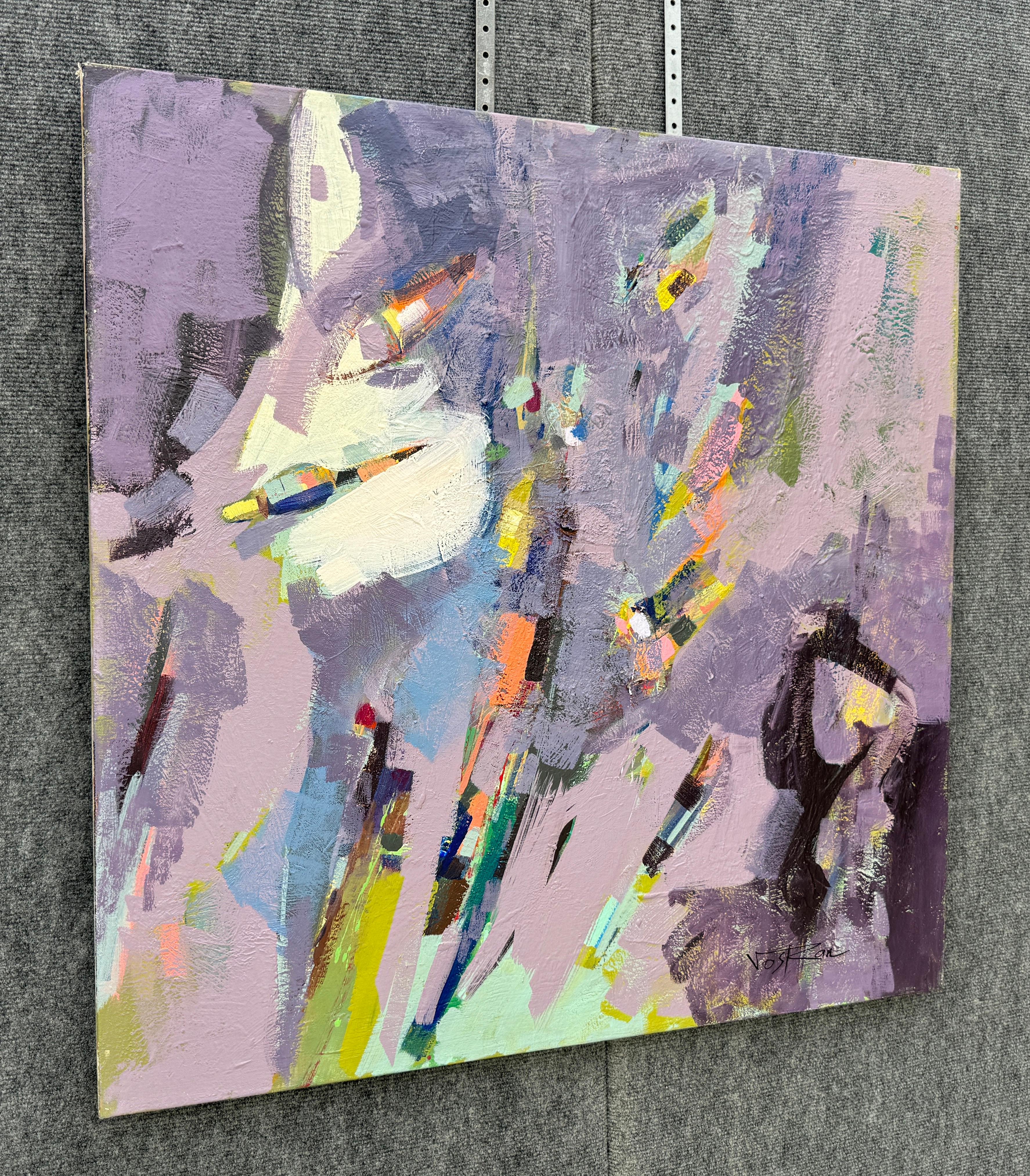 Vela solar 2, Abstracto, Arte moderno, Pintura original sobre lienzo, Lista para colgar - Abstract Painting Gris de Voskan Galstian