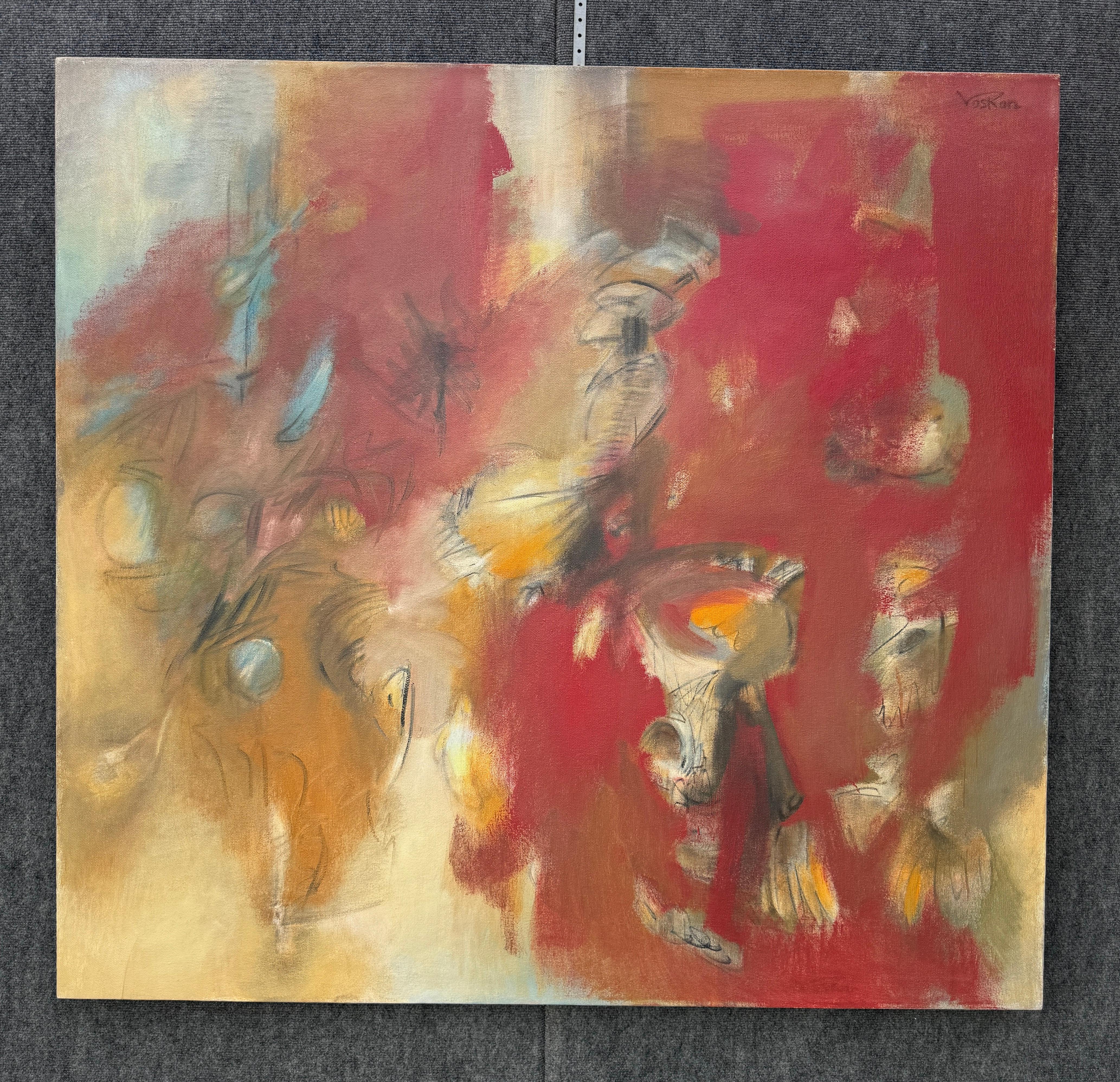 Rosso estate, quadro astratto originale su tela, pronto da appendere - Painting di Voskan Galstian