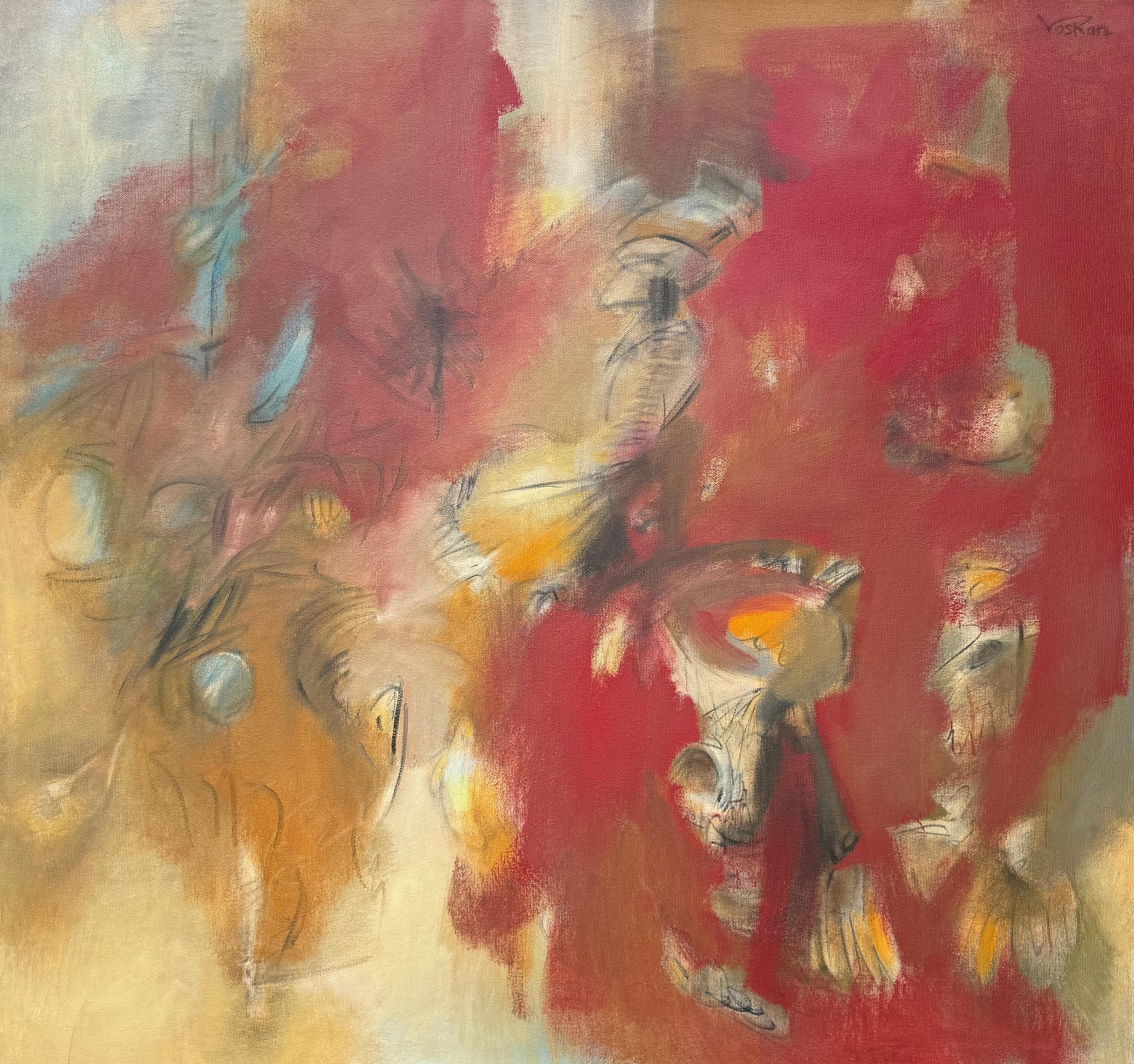 Abstract Painting di Voskan Galstian - Rosso estate, quadro astratto originale su tela, pronto da appendere