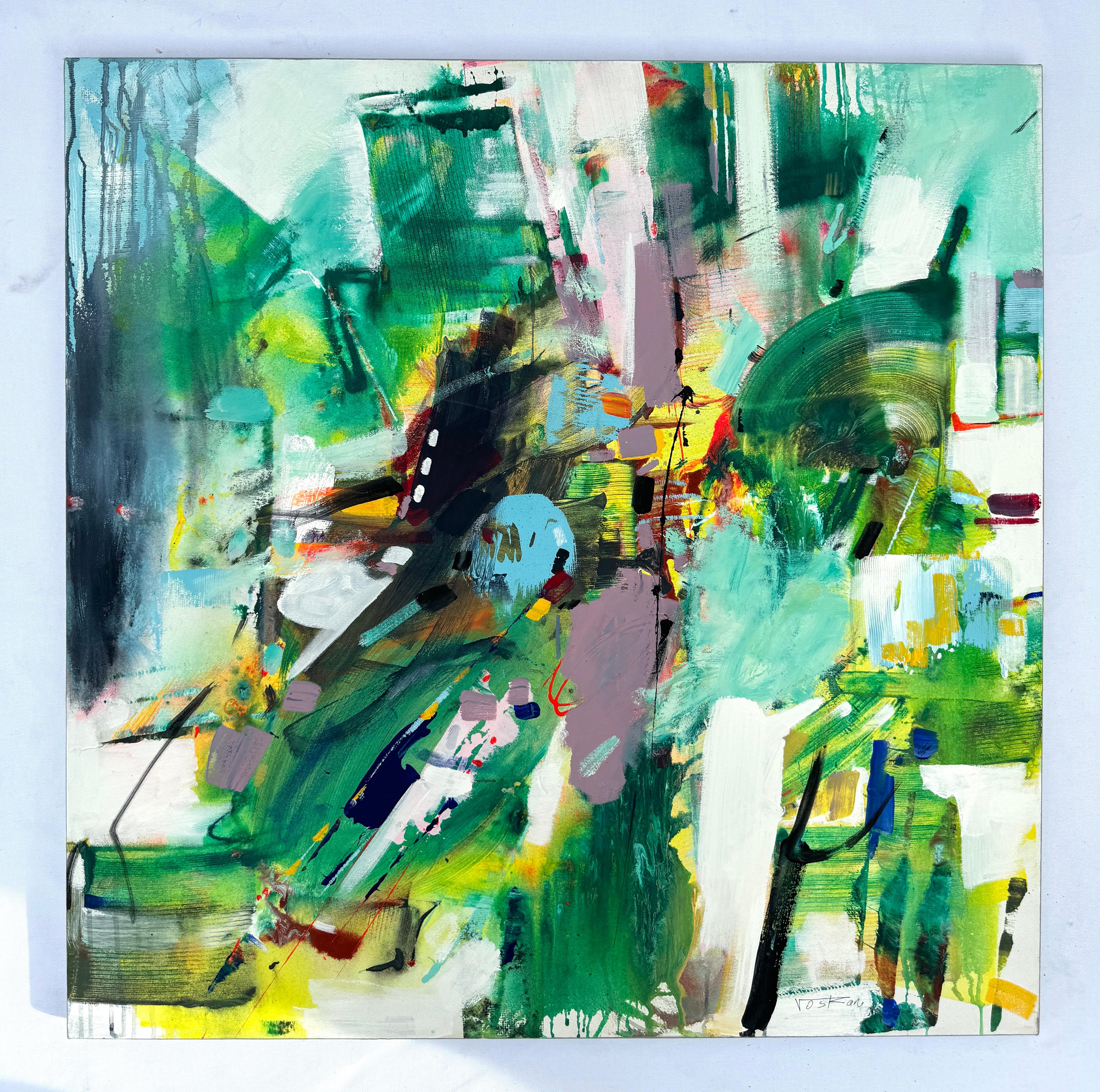 Summer Season, Abstract Art Large Original Painting, Ready to Hang - Blue Abstract Painting by Voskan Galstian