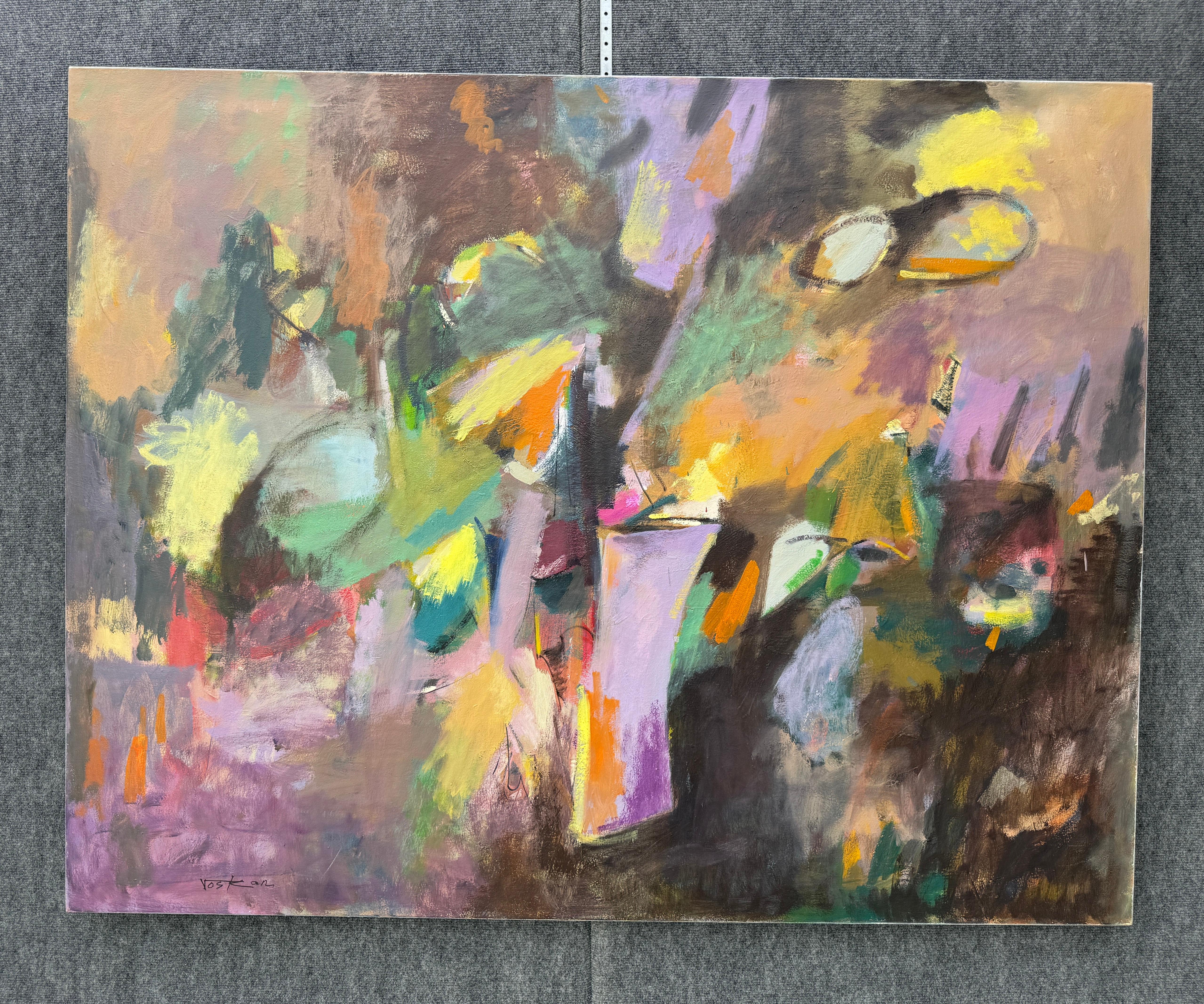 There Is Gravity, Abstract Large Original Painting on Canvas, Ready to Hang - Brown Abstract Painting by Voskan Galstian