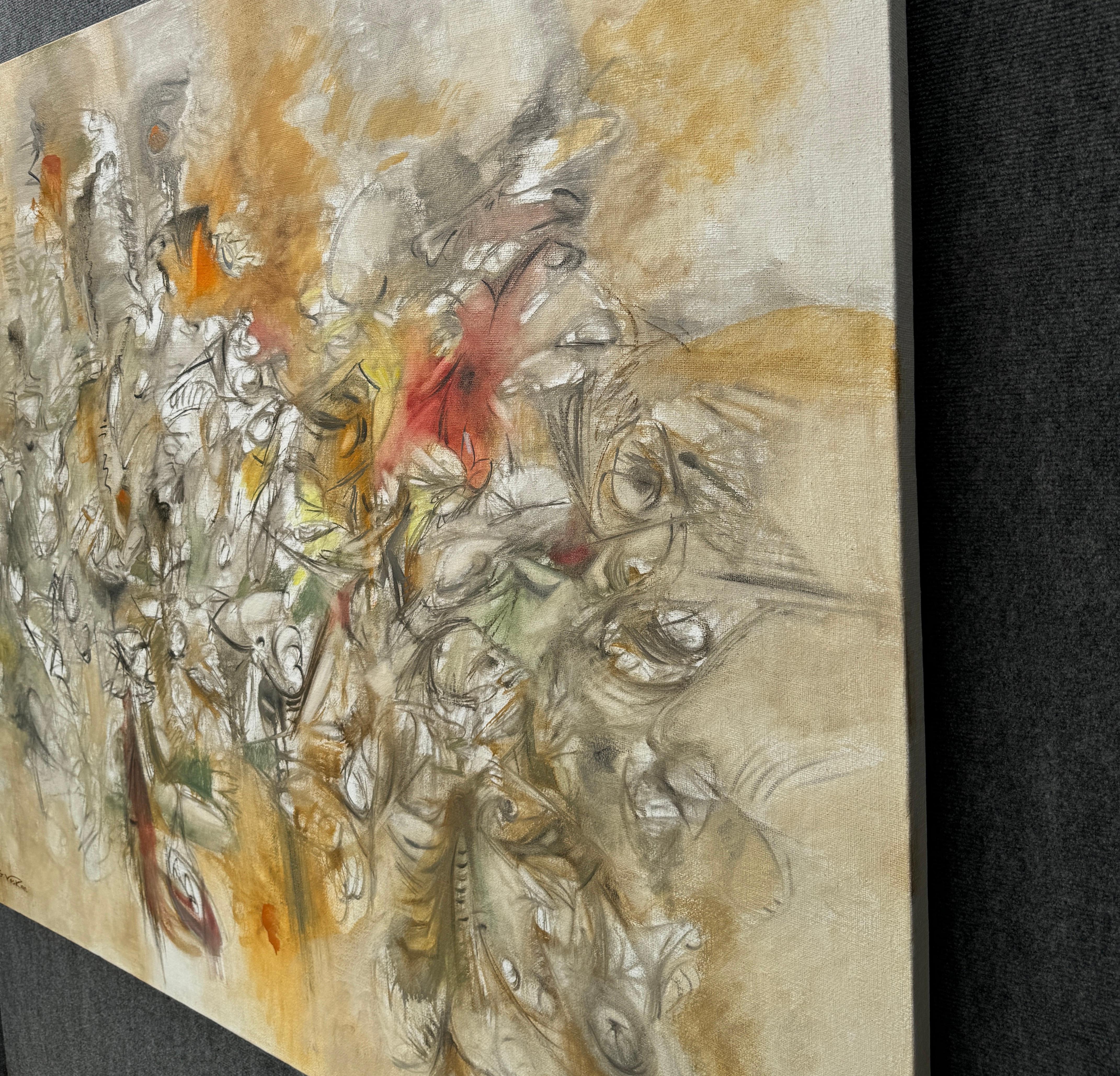 Unity, dipinto astratto originale di grandi dimensioni su tela, pronto da appendere - Abstract Painting Marrone di Voskan Galstian