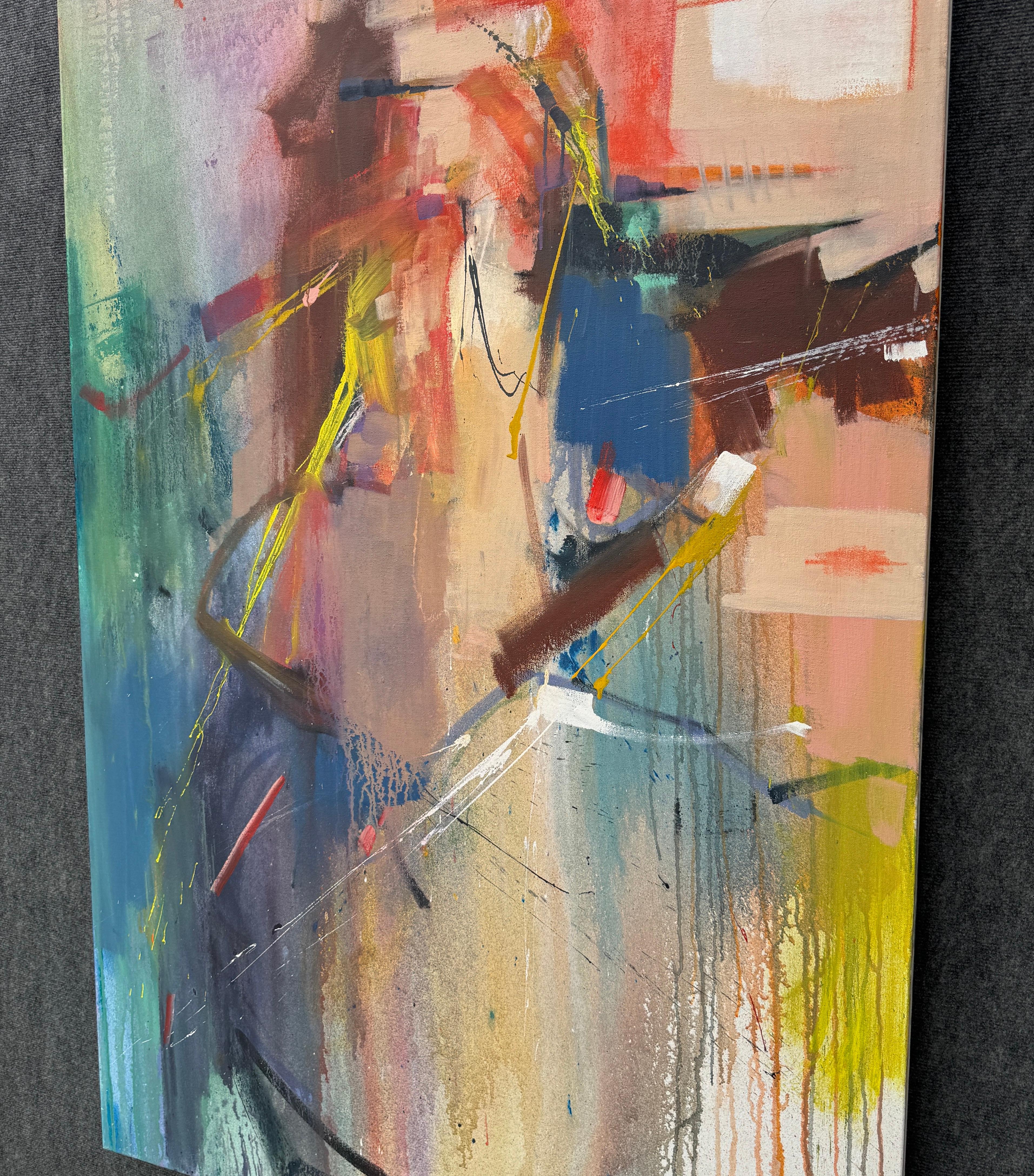 Vertical Weight, Abstract Large Original Painting on Canvas, Ready to Hang - Brown Abstract Painting by Voskan Galstian