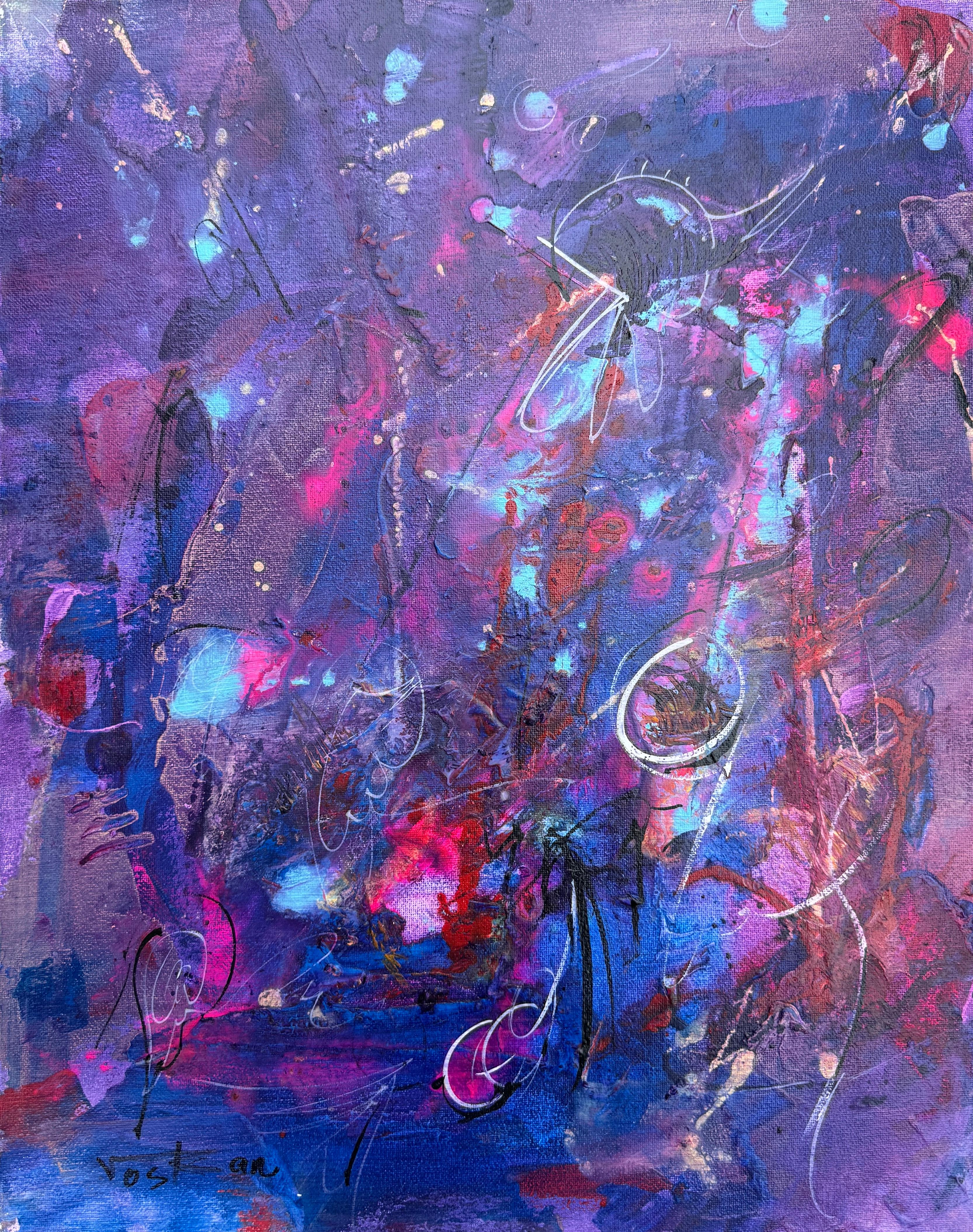 Abstract Painting Voskan Galstian - Wind Violet, peinture abstraite originale, prête à être accrochée