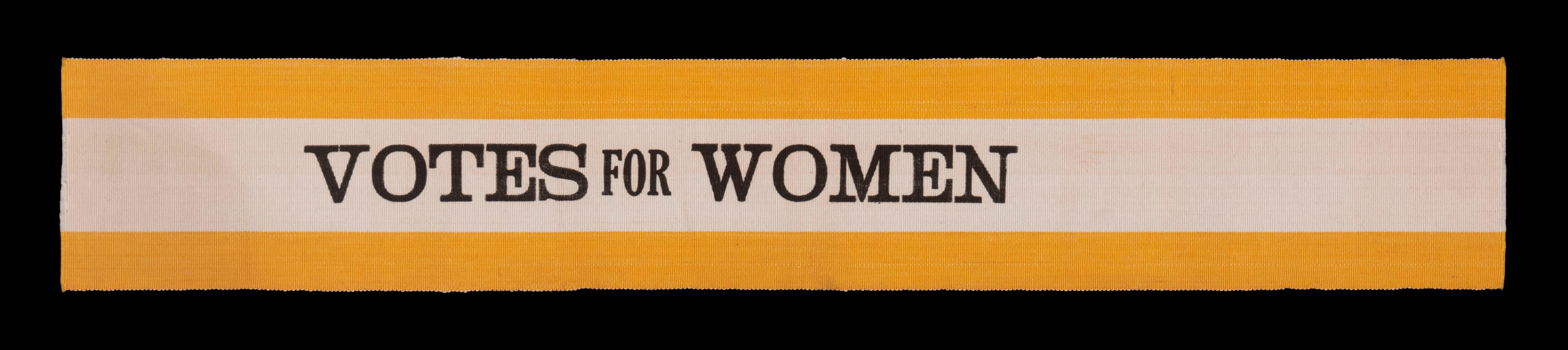 Silk suffragette sash ribbon in yellow & white with 