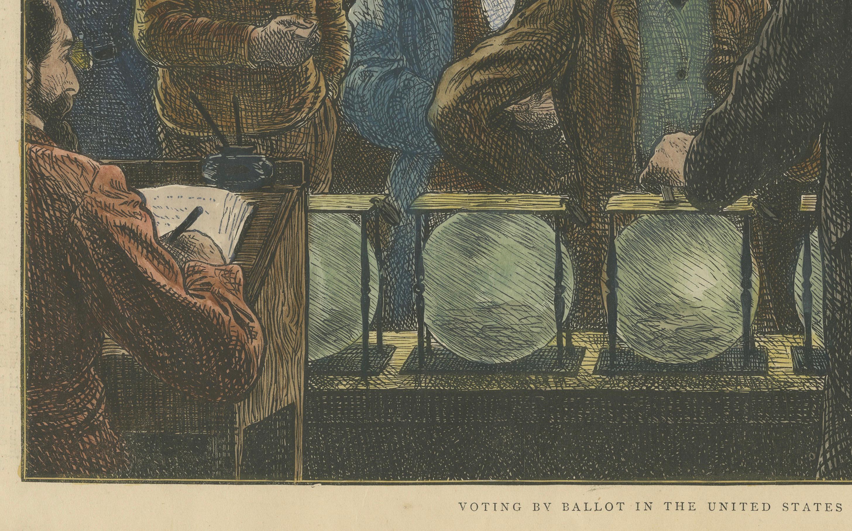 Voting by Ballot in the United States Published in The Graphic, November 6, 1872 In Good Condition For Sale In Langweer, NL