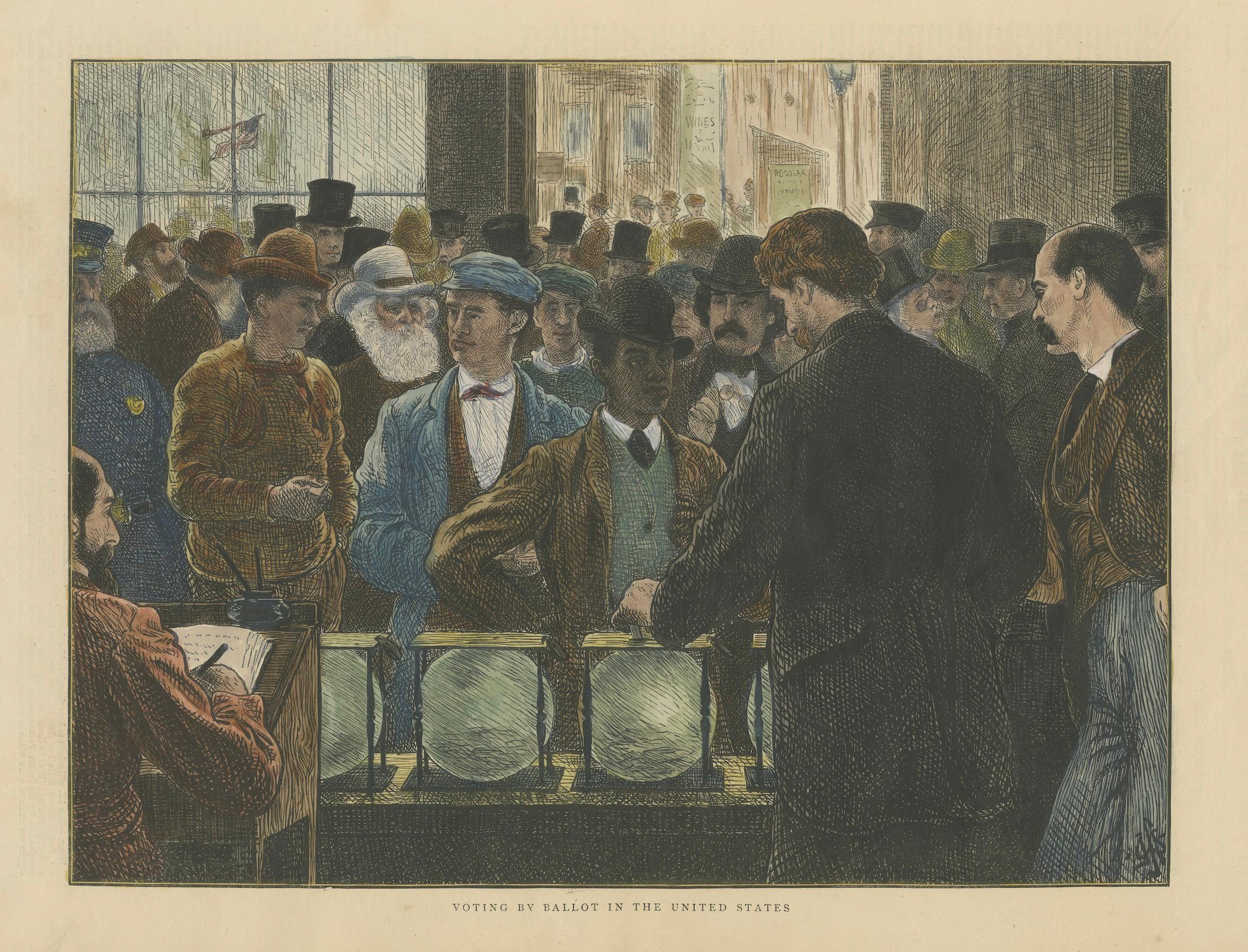 Paper Voting by Ballot in the United States Published in The Graphic, November 6, 1872 For Sale
