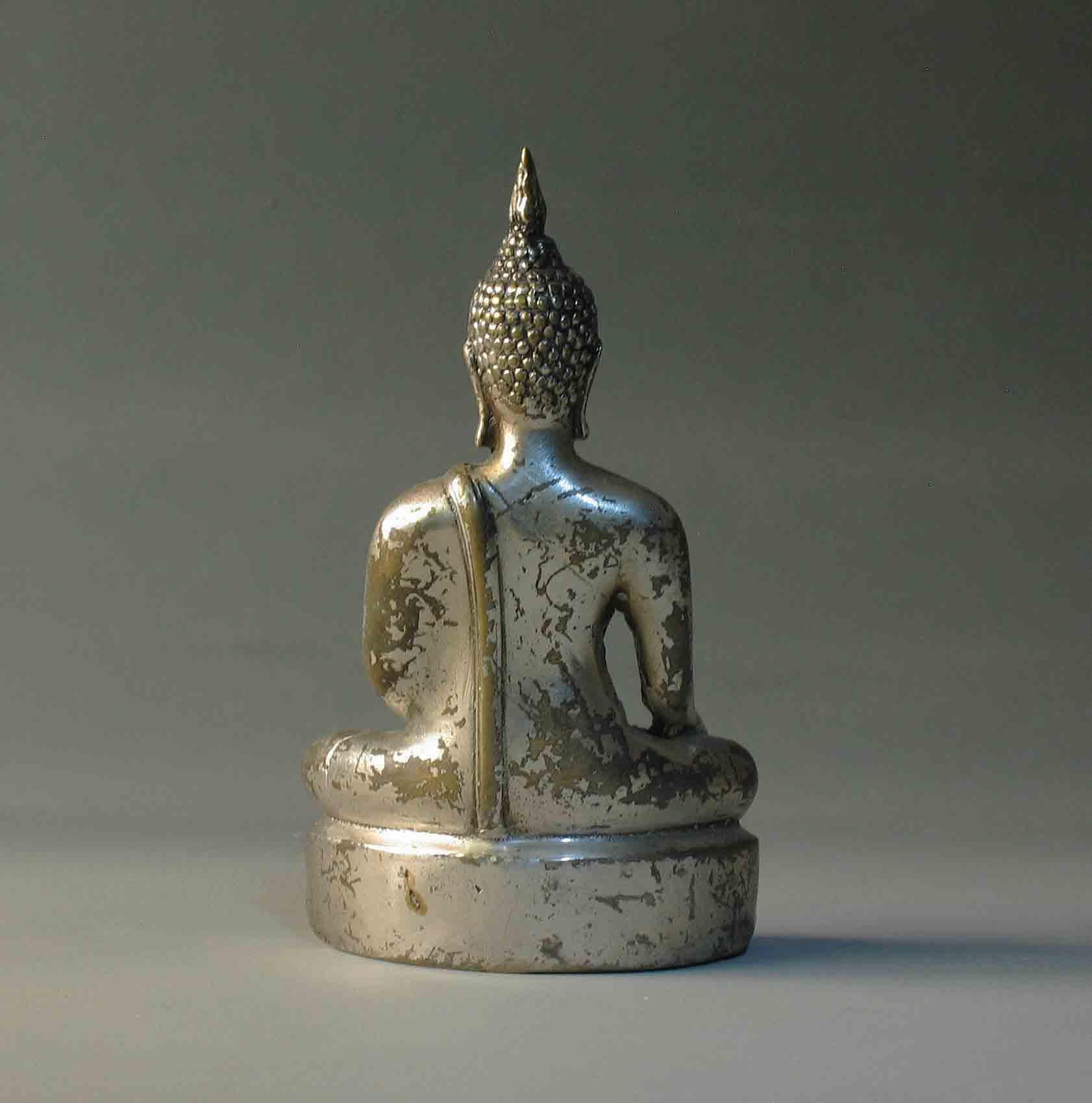 Votive Plaque with Walking Buddha in Sukhothai Style and Silvered Seated Buddha For Sale 2