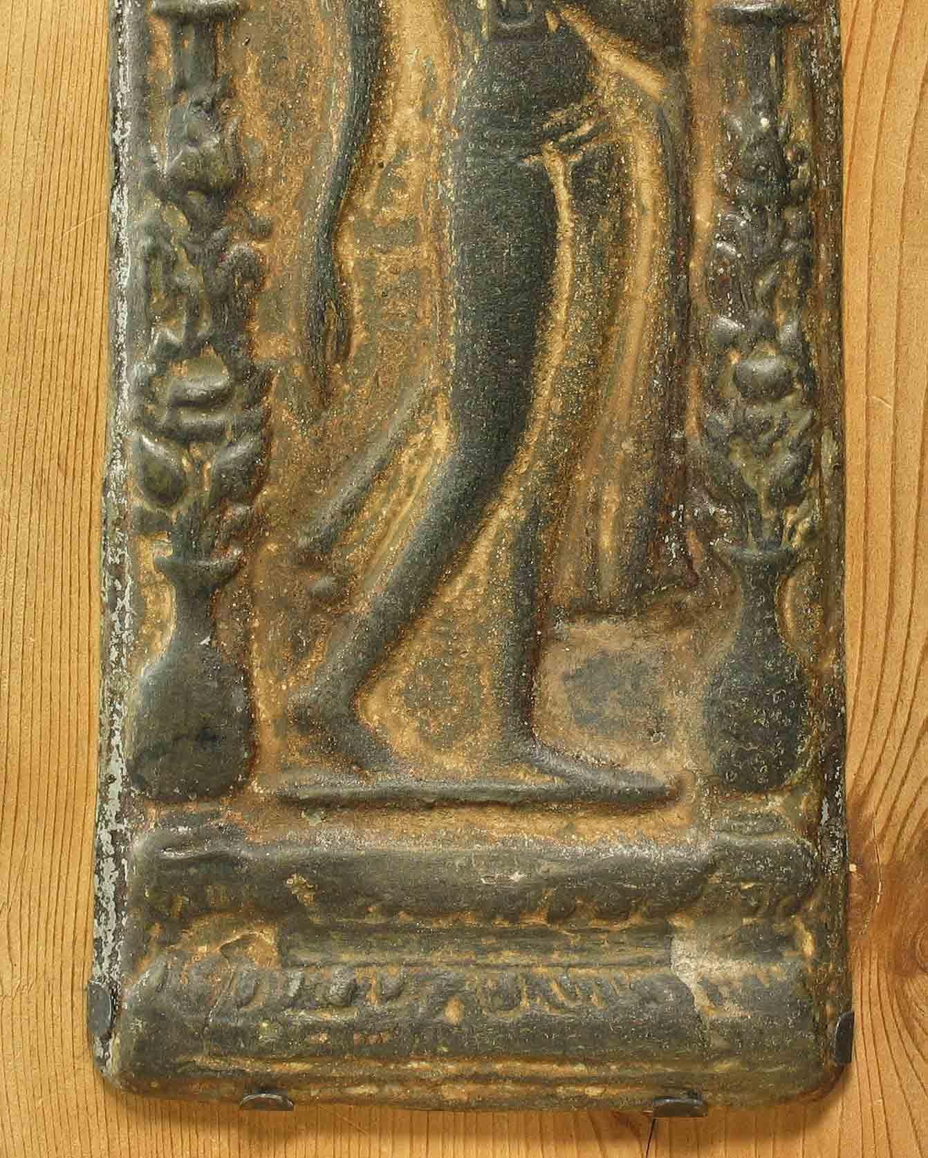 Cast Votive Plaque with Walking Buddha in Sukhothai Style and Silvered Seated Buddha For Sale