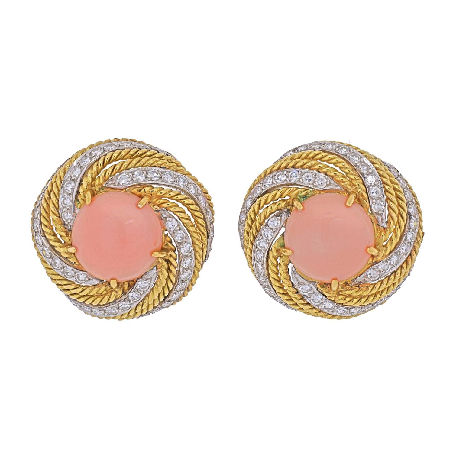 Vourakis 18K Yellow Gold Light Pink Coral Earrings