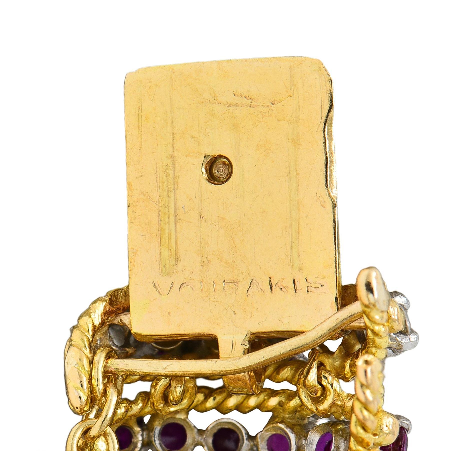 Vourakis 1990 14.08 CTW Sapphire Diamond Ruby Platinum 18K Gold Vintage Bracelet en vente 1