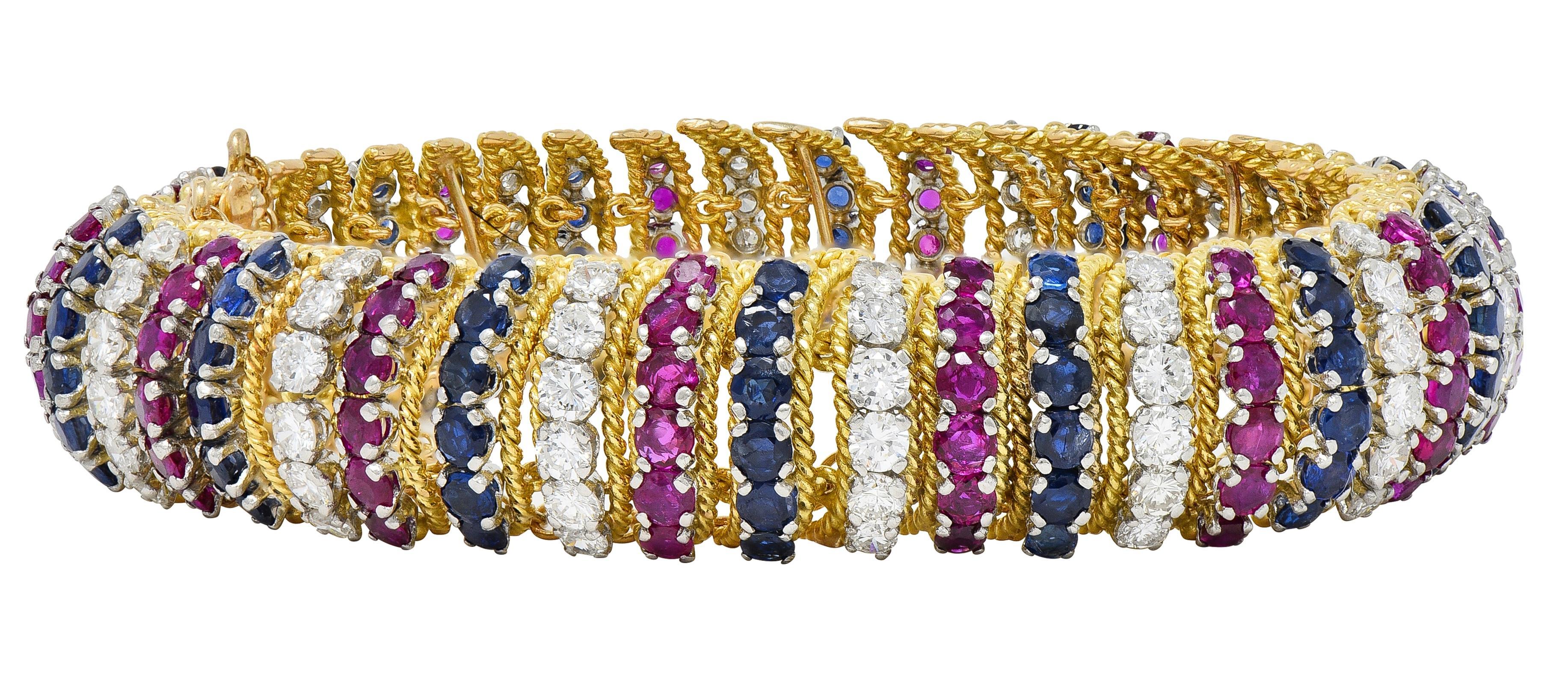 Vourakis 1990 14.08 CTW Sapphire Diamond Ruby Platinum 18K Gold Vintage Bracelet en vente 3