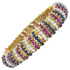 Vourakis 1990 14.08 CTW Sapphire Diamond Ruby Platinum 18K Gold Vintage Bracelet