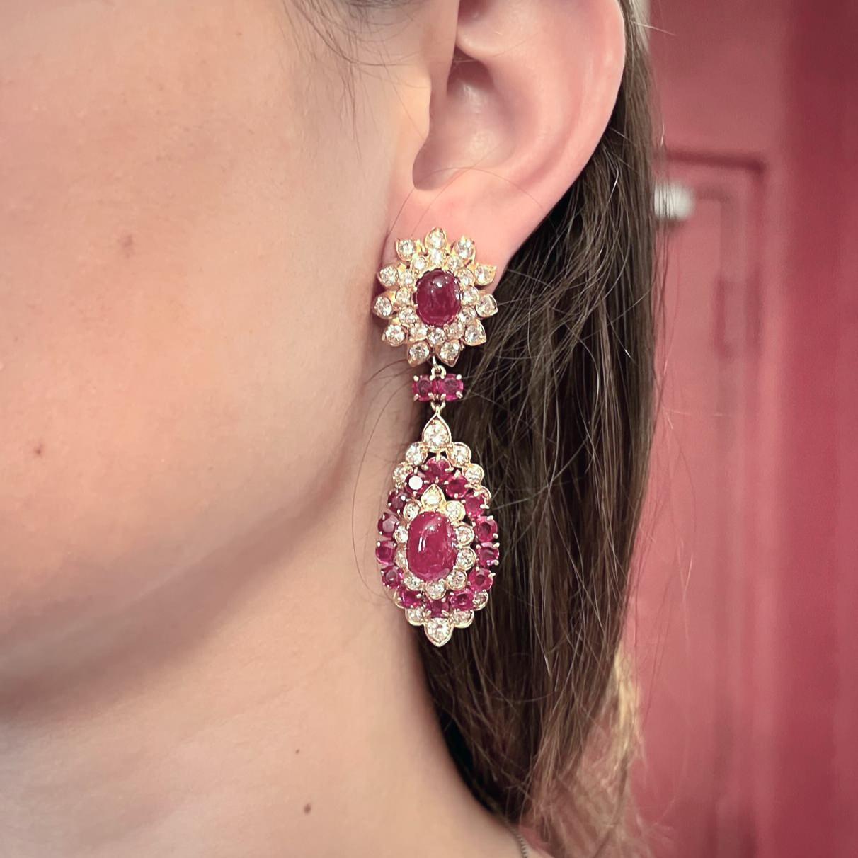 Women's VOURAKIS Burma Ruby Diamond Pendant Earrings For Sale