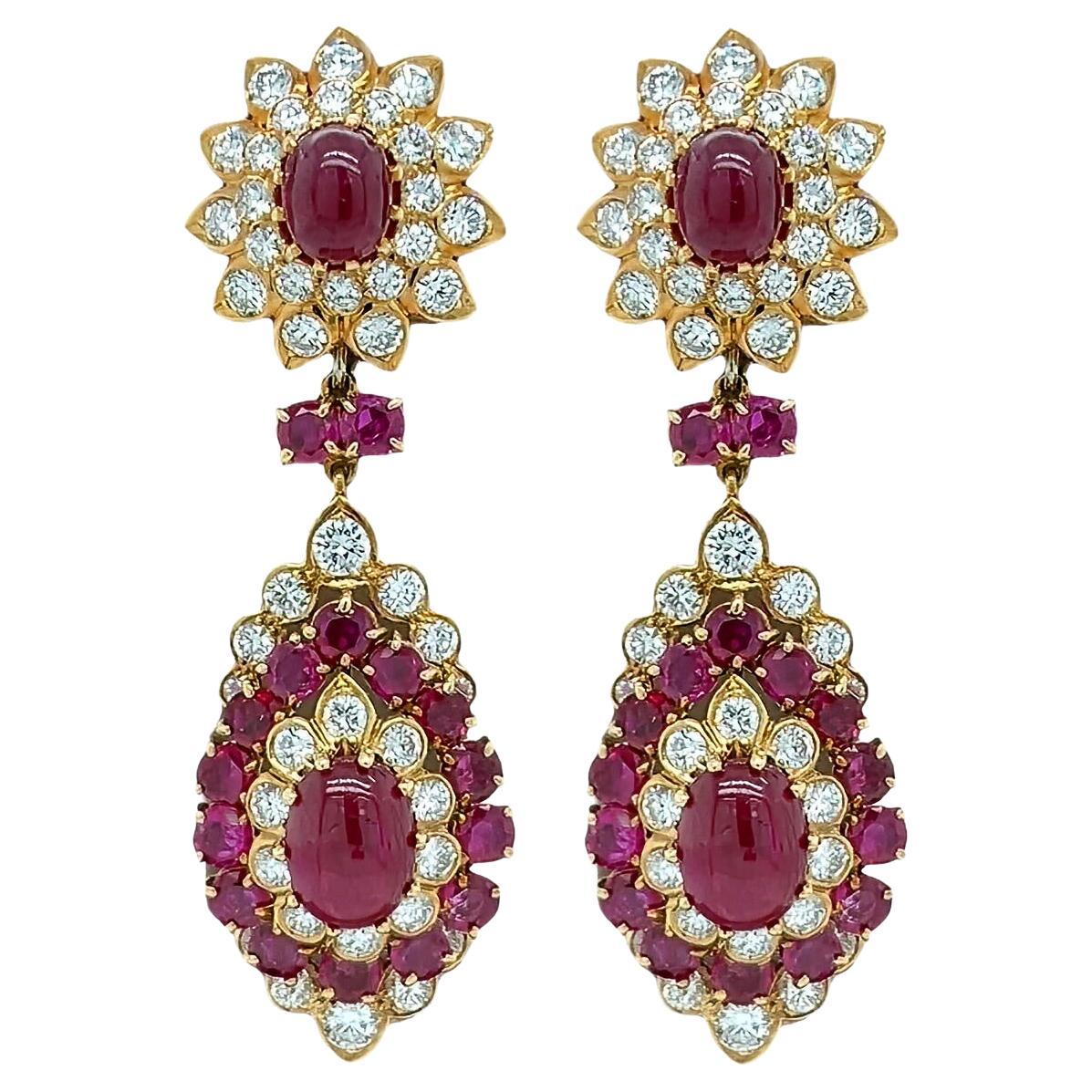 VOURAKIS Burma Ruby Diamond Pendant Earrings For Sale