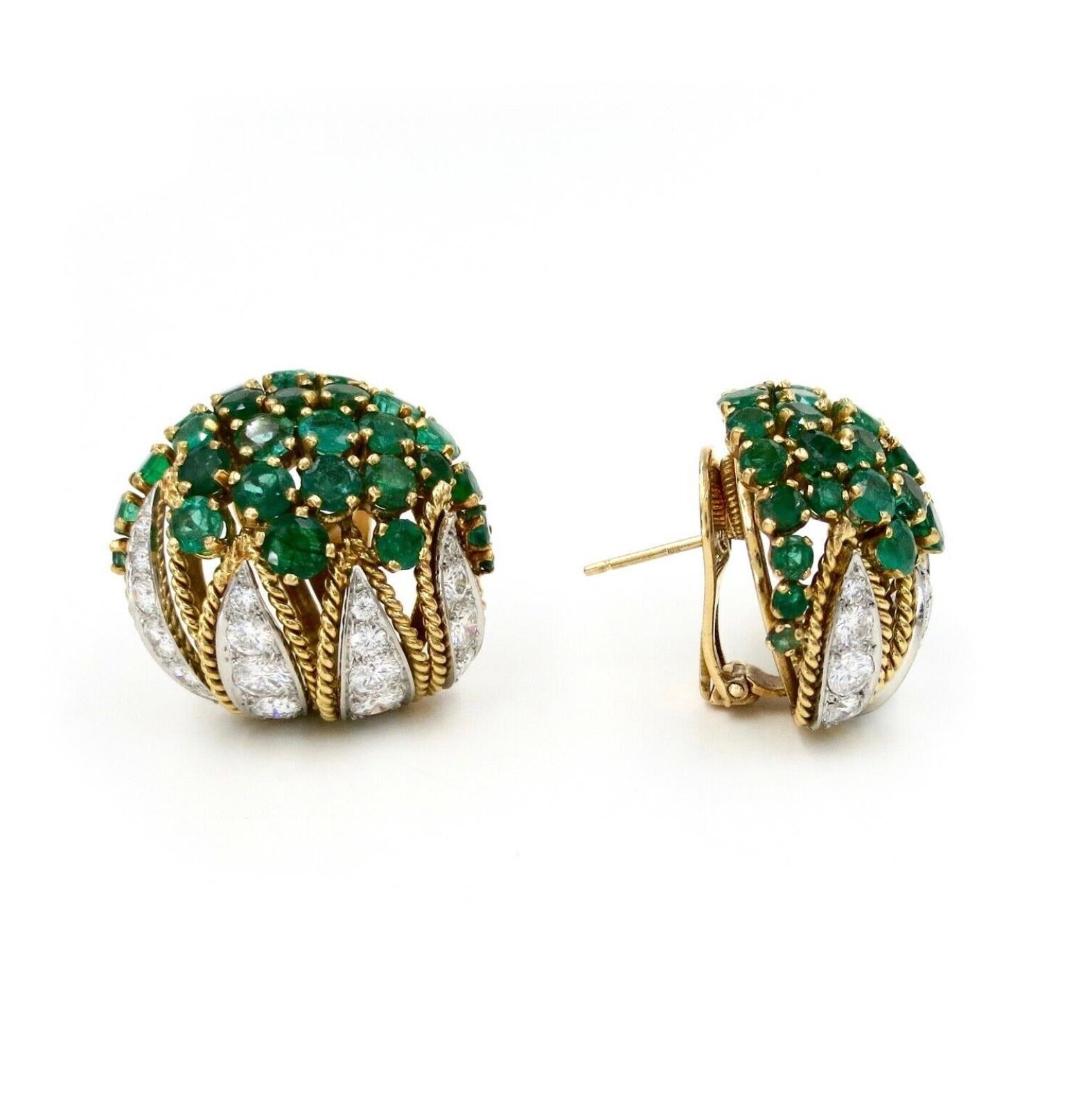 Women's or Men's Vourakis Diamond & Emerald Earrings & Brooch Set in 18k Gold For Sale