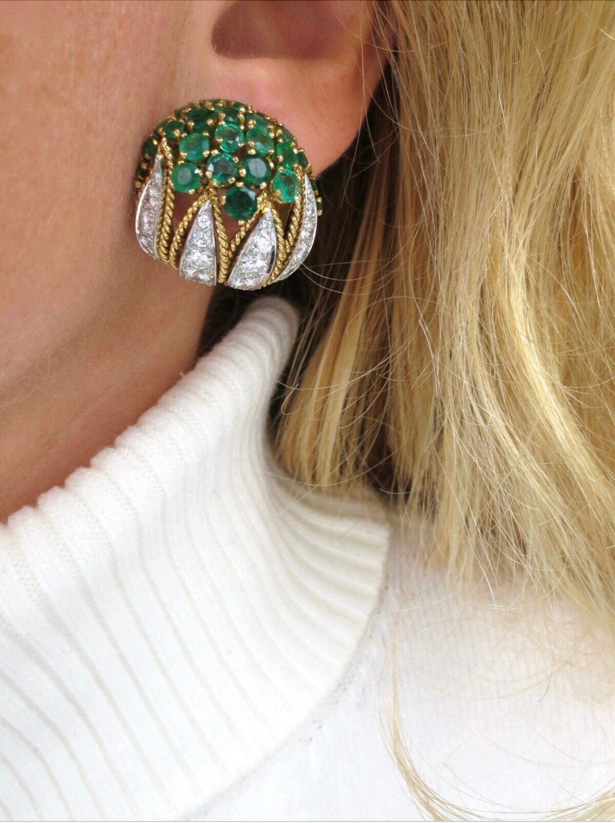 Vourakis Diamond & Emerald Earrings & Brooch Set in 18k Gold For Sale 3
