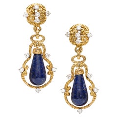 Vourakis Lapis and Diamond Drop Earrings