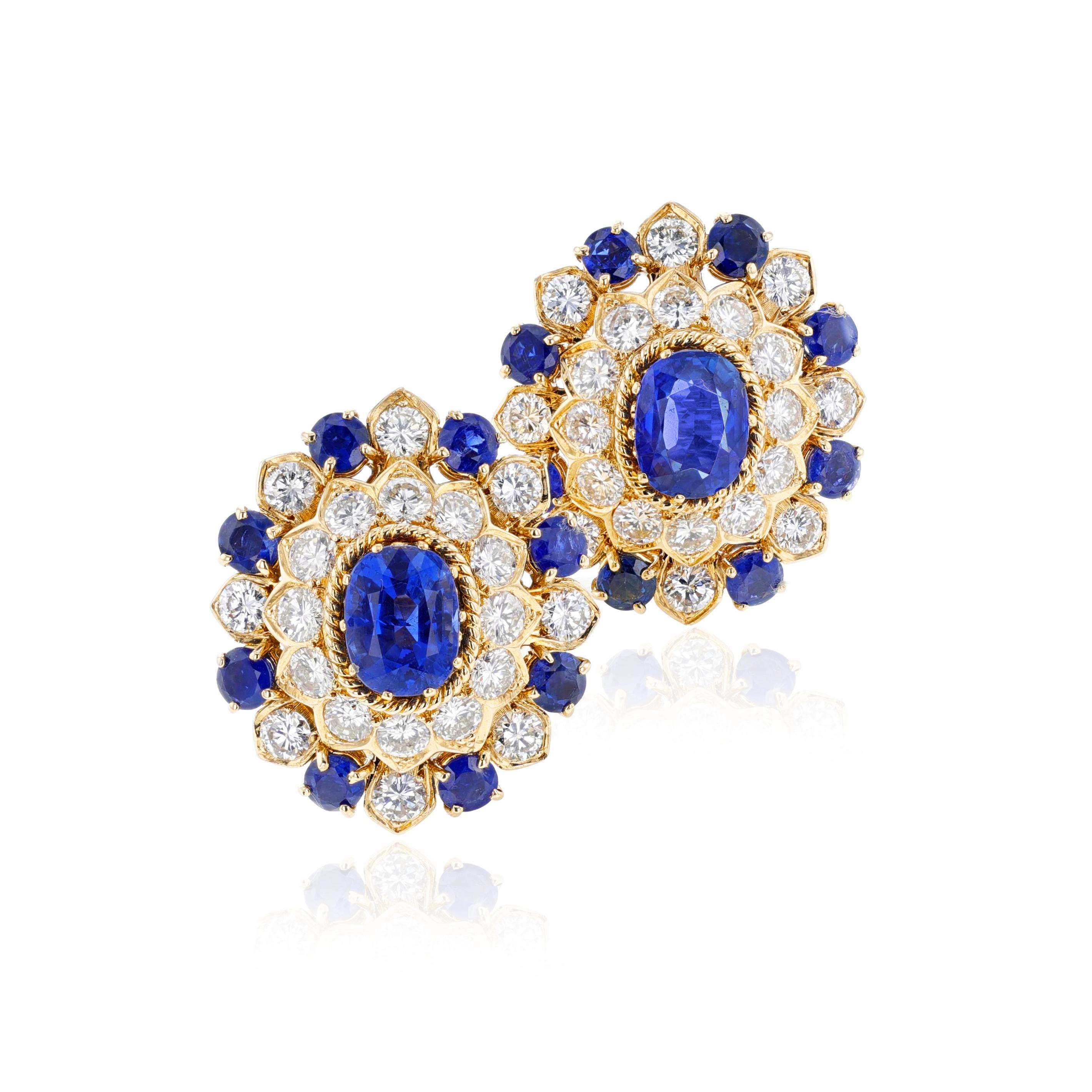Vourakis Sapphire and Diamond Earrings, Brooch, and Ring Suite 18k For Sale 5