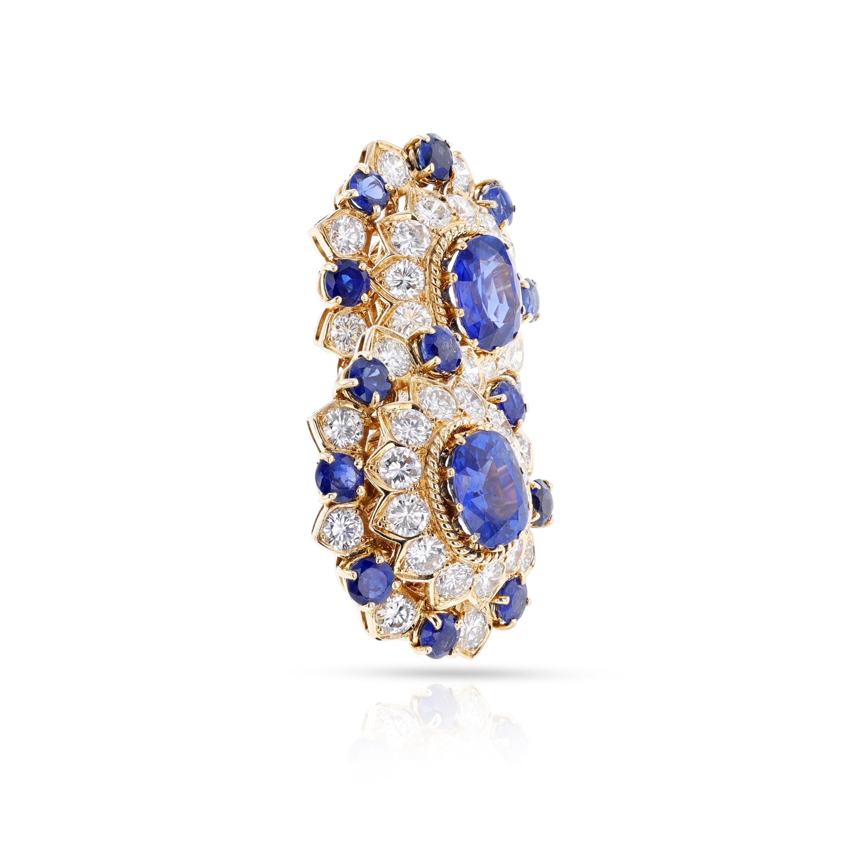 Vourakis Sapphire and Diamond Earrings, Brooch, and Ring Suite 18k For Sale 6