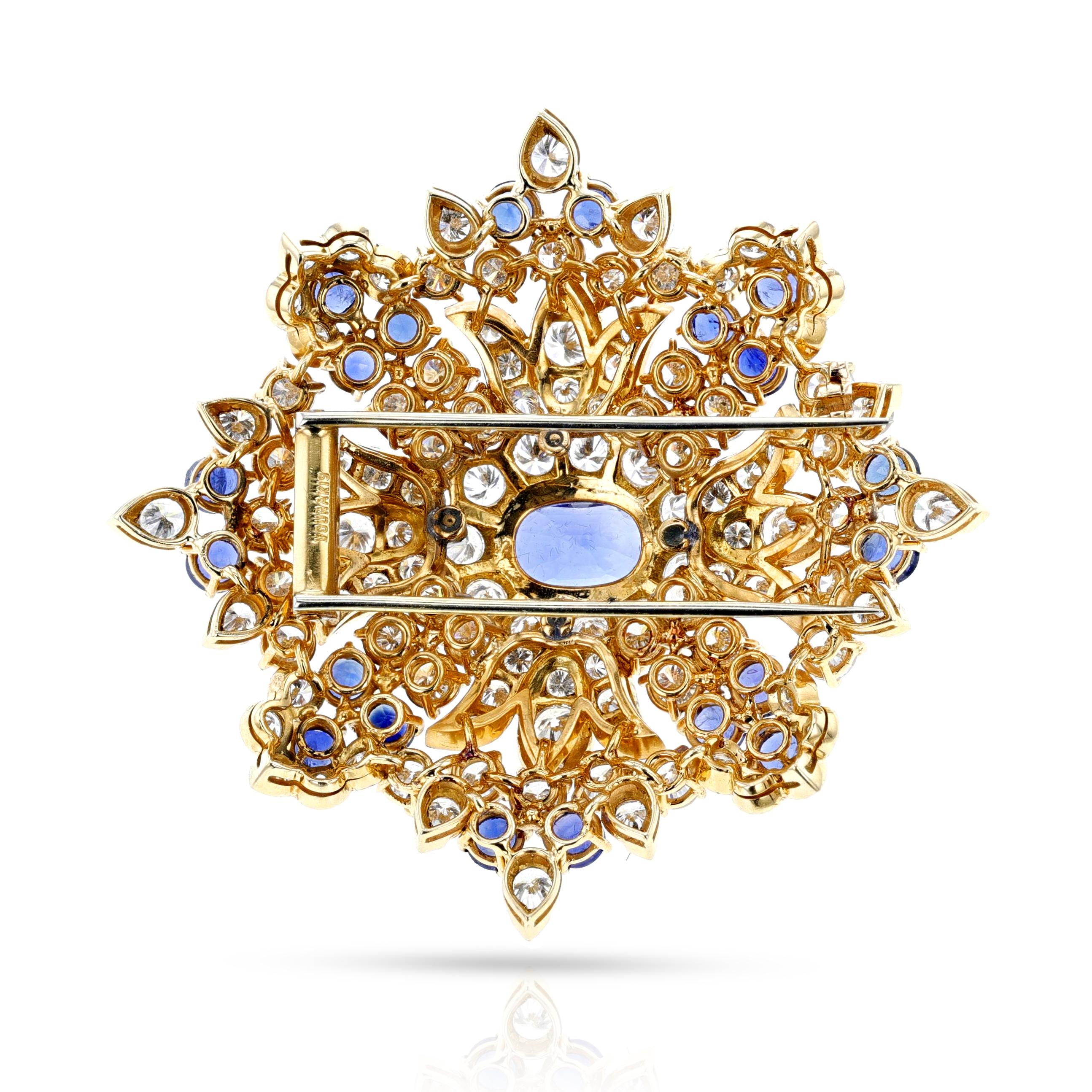 Vourakis Sapphire and Diamond Earrings, Brooch, and Ring Suite 18k For Sale 1