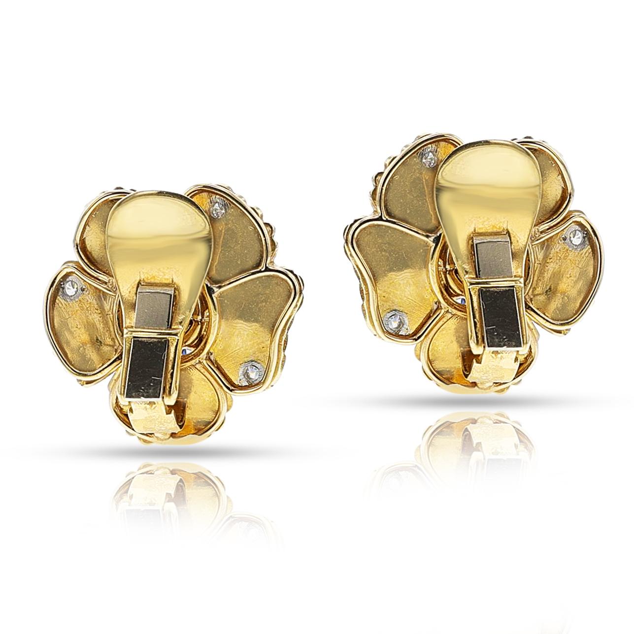 A pair of Textured Gold and Diamond Trinity Earrings by Vourakis made in 18k yellow gold. The total weight of the earring is 23.59 grams. The measurement is 1 inch. The total diamond weight is appx. 2 carats and the color/clarity is G, VS1.