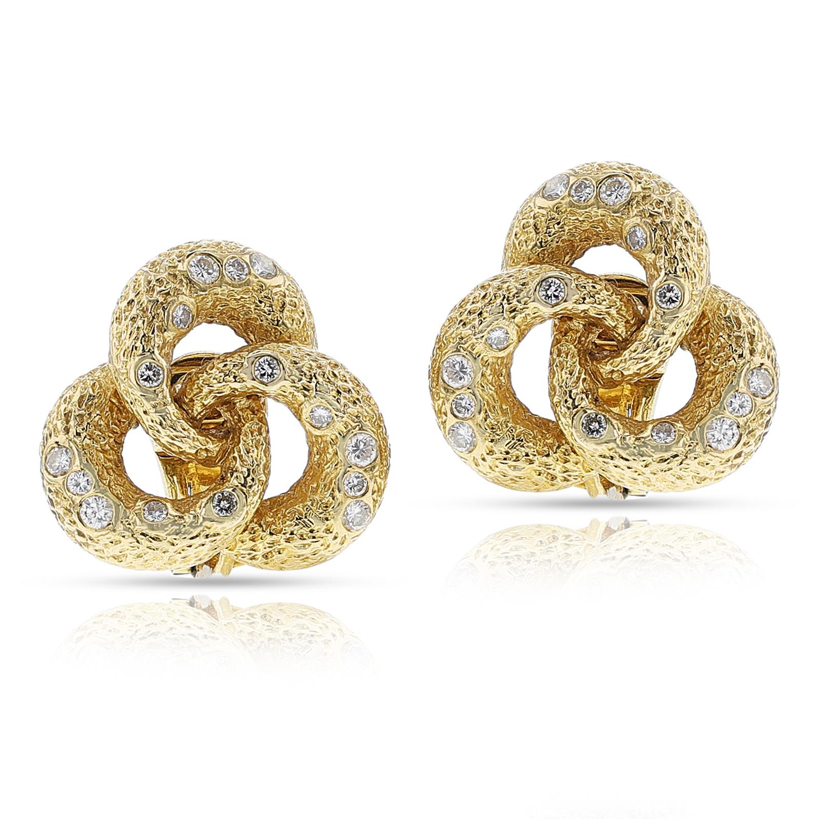 Round Cut Vourakis Textured Gold and Diamond Trinity Earrings, 18k For Sale