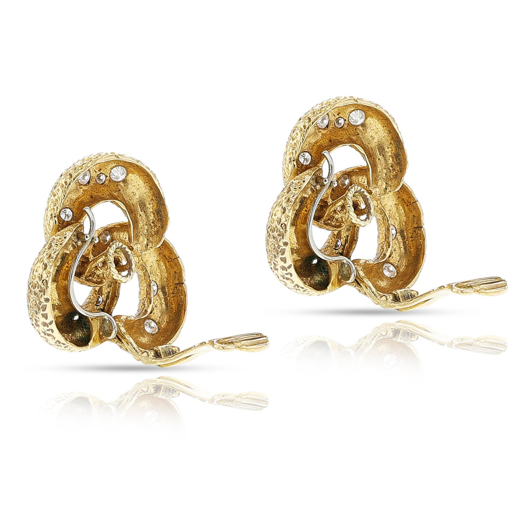 Women's or Men's Vourakis Textured Gold and Diamond Trinity Earrings, 18k For Sale