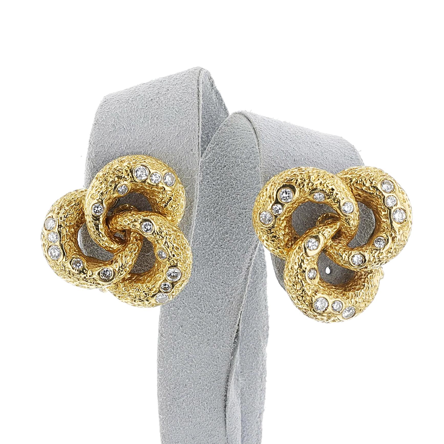 Vourakis Textured Gold and Diamond Trinity Earrings, 18k For Sale 1