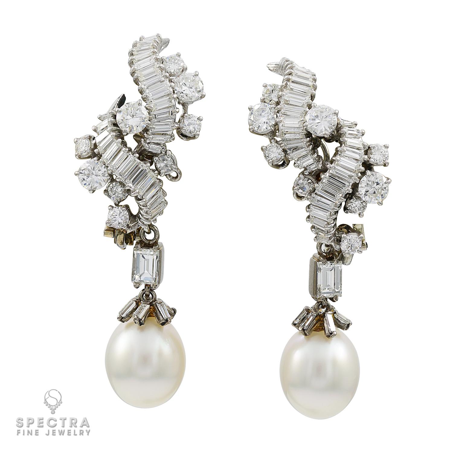 Mixed Cut Vourakis Vintage Diamond Pearl Drop Earrings For Sale